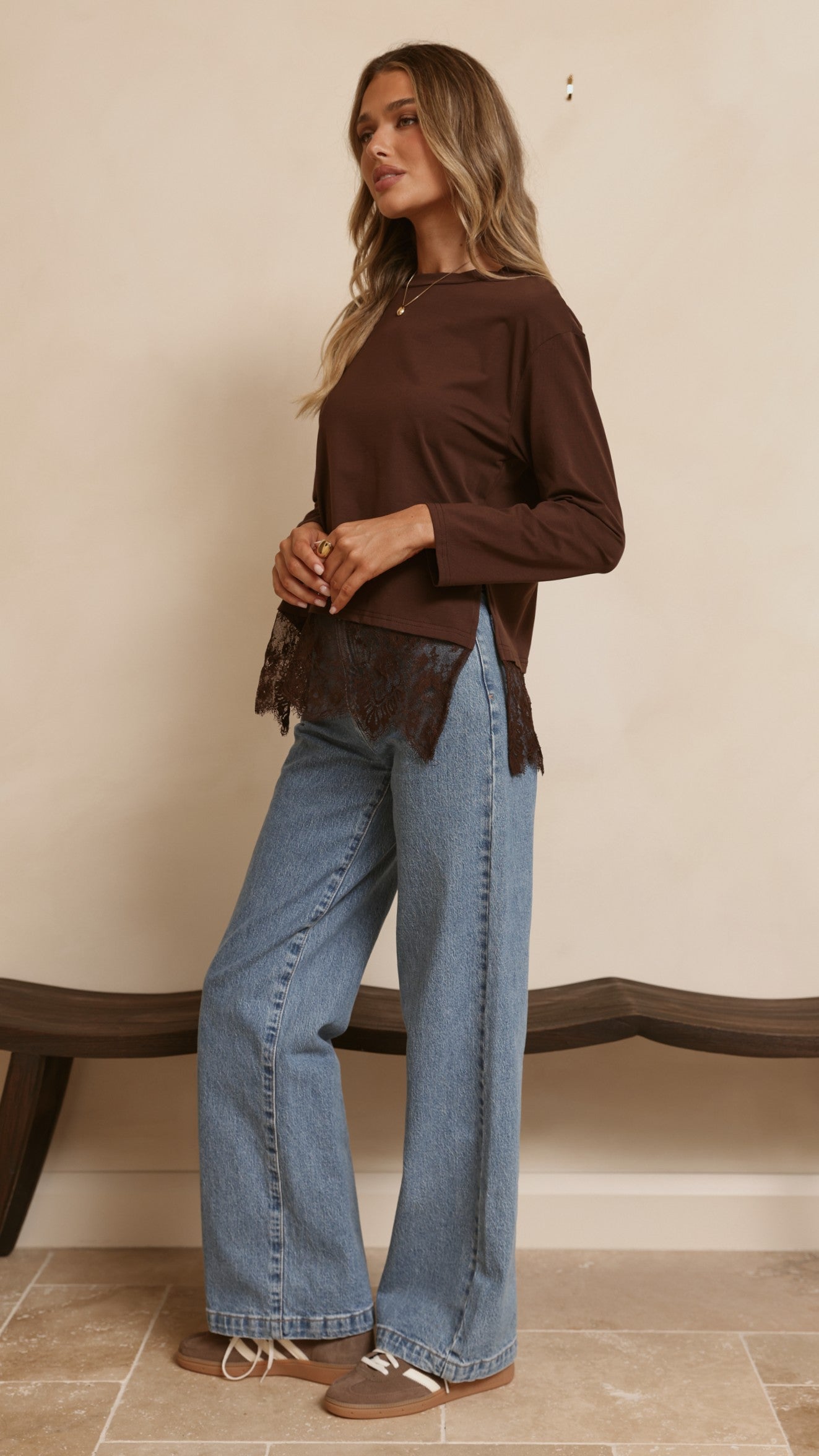 Alina Lace Trim Top - Chocolate - Billy J