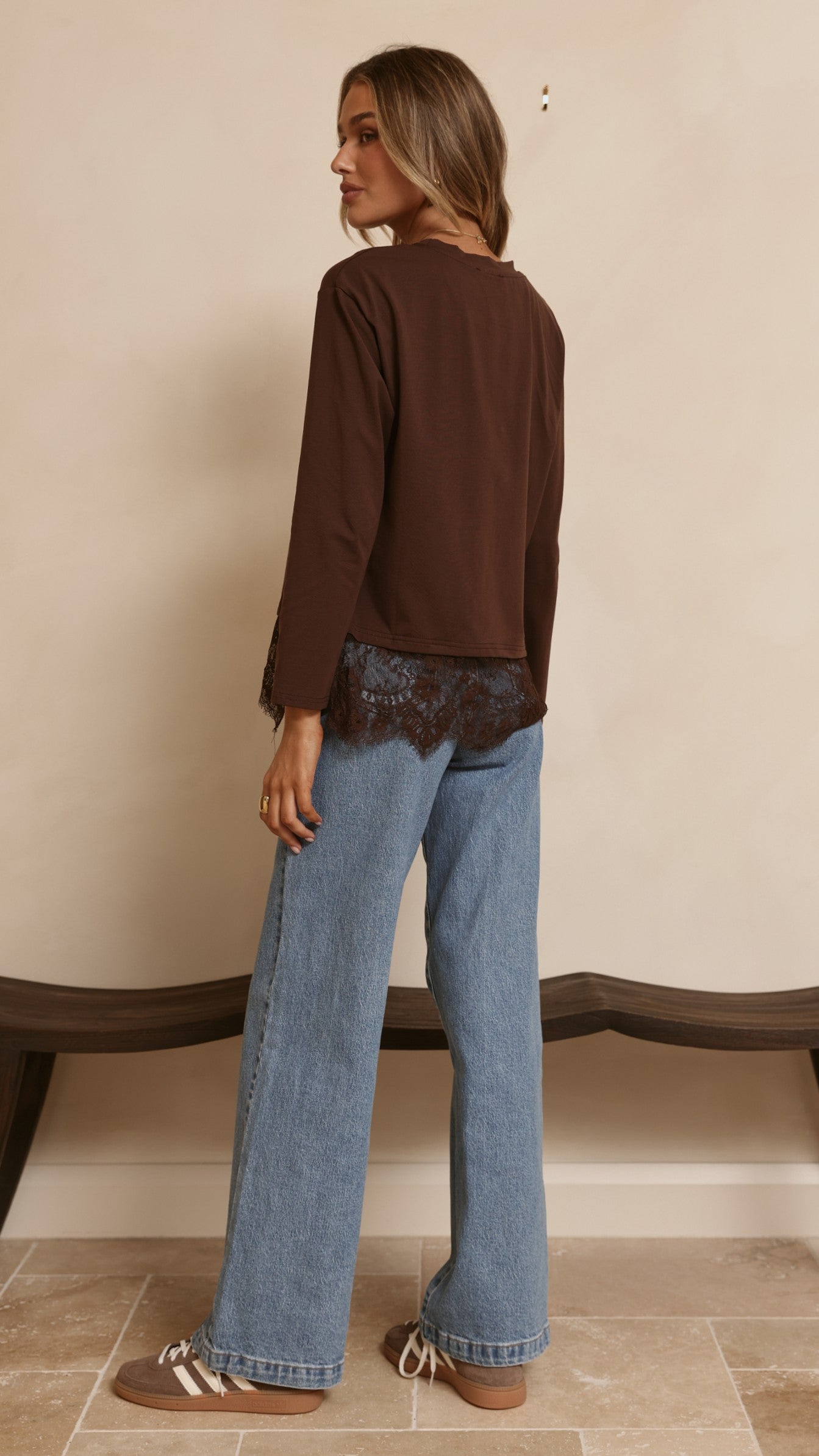 Alina Lace Trim Top - Chocolate - Billy J