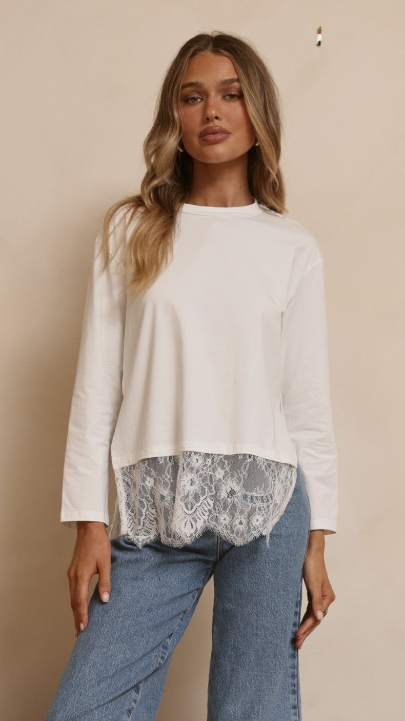 Alina Lace Trim Top - White - Billy J