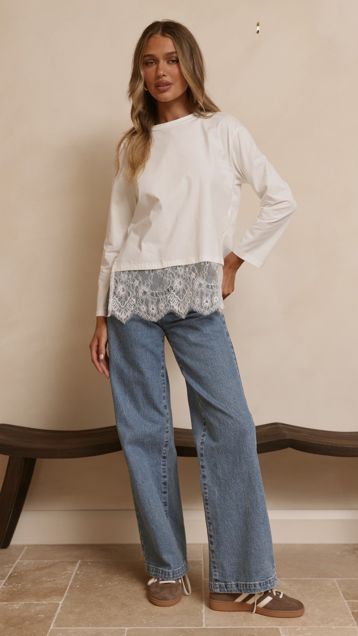 Alina Lace Trim Top - White - Billy J
