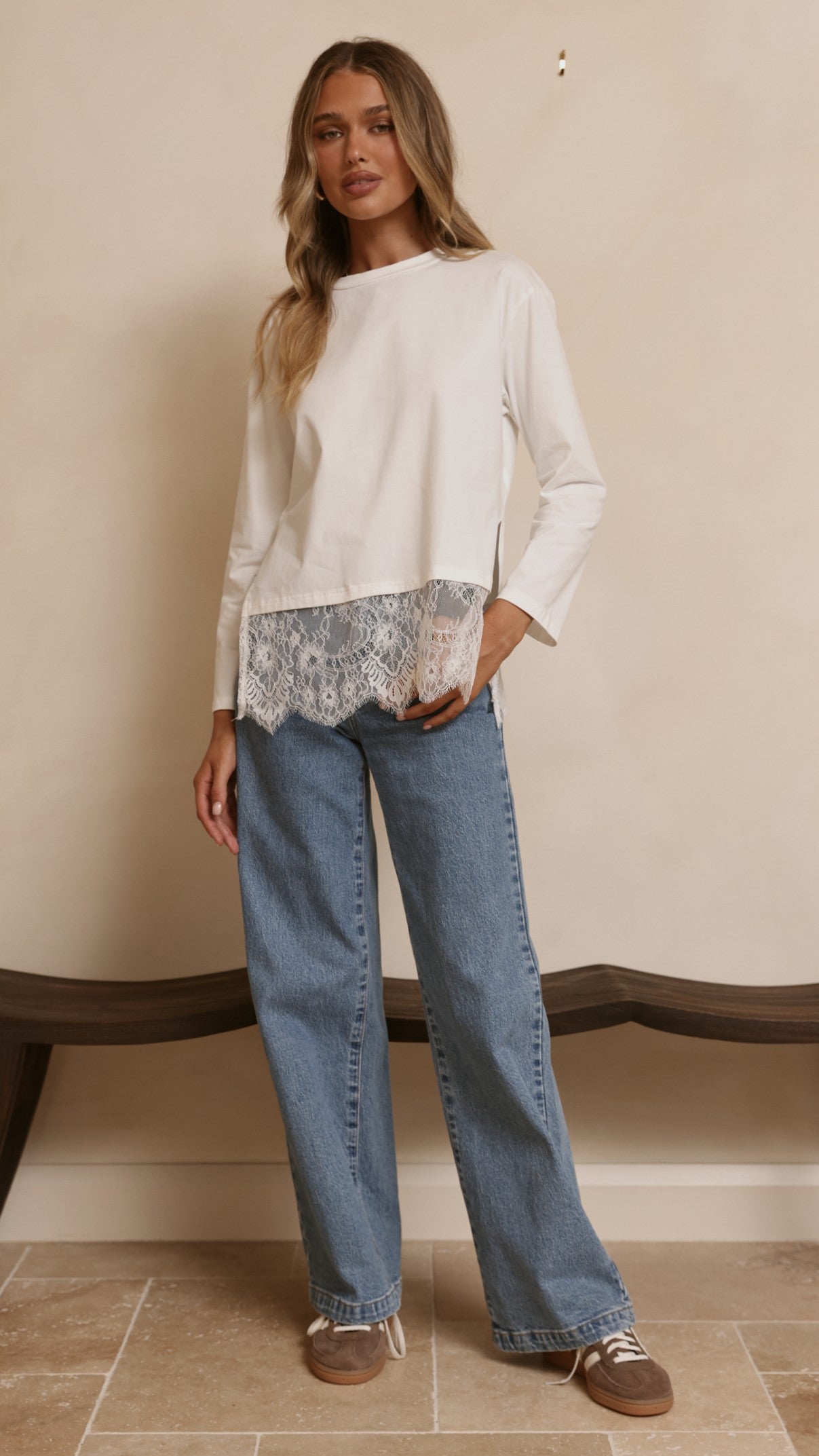 Alina Lace Trim Top - White - Billy J