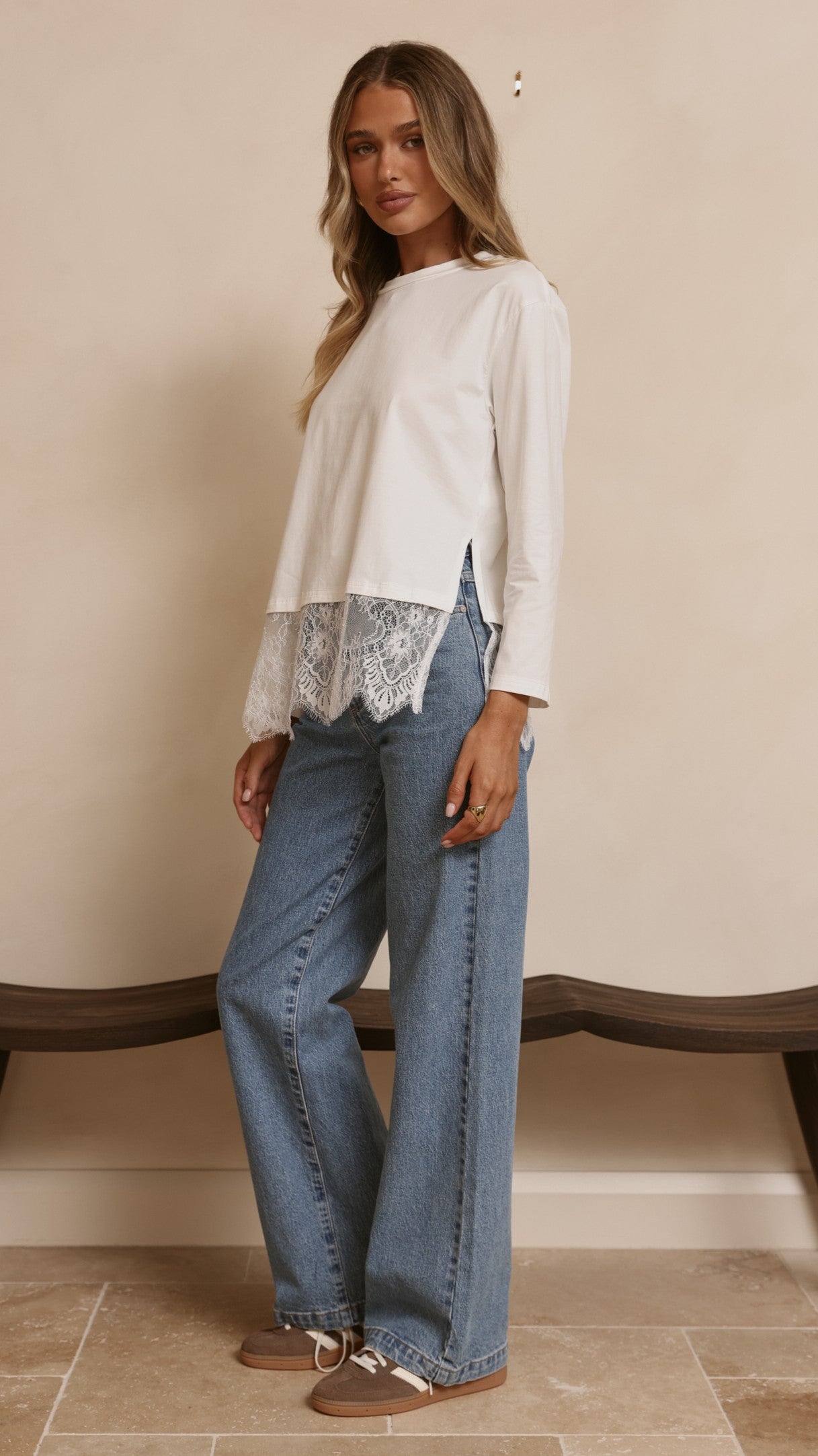 Alina Lace Trim Top - White - Billy J
