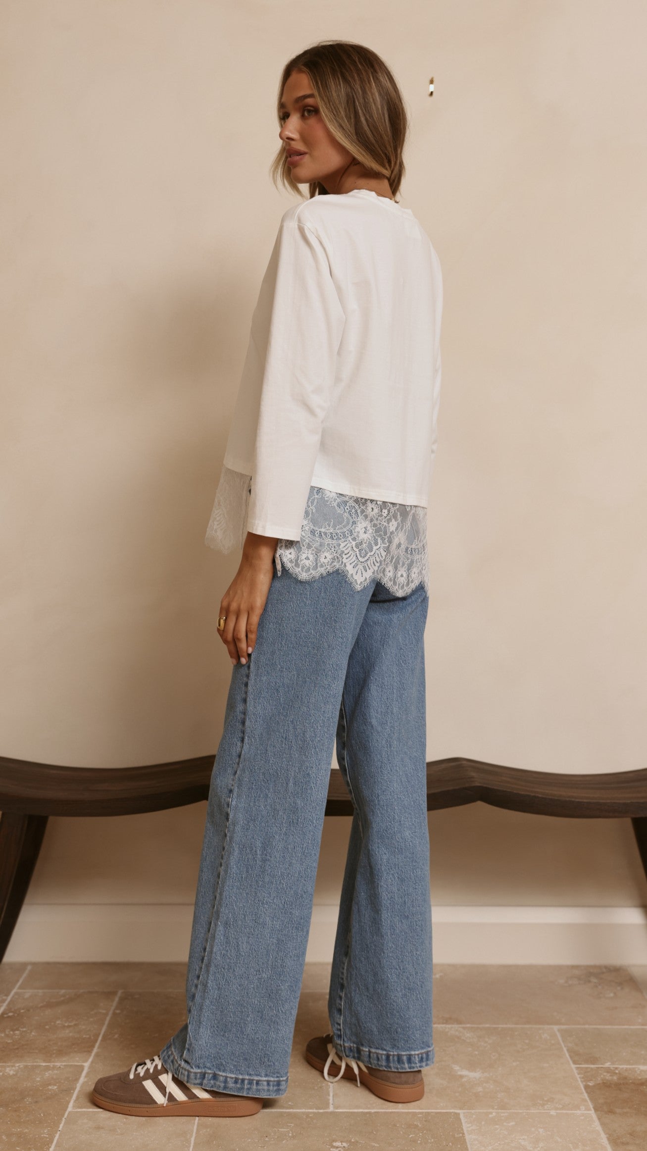 Alina Lace Trim Top - White - Billy J