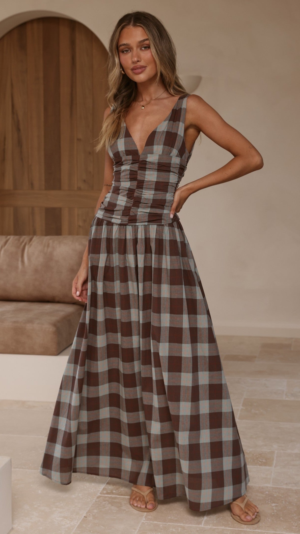 Sanya Maxi Dress - Chocolate Check - Billy J