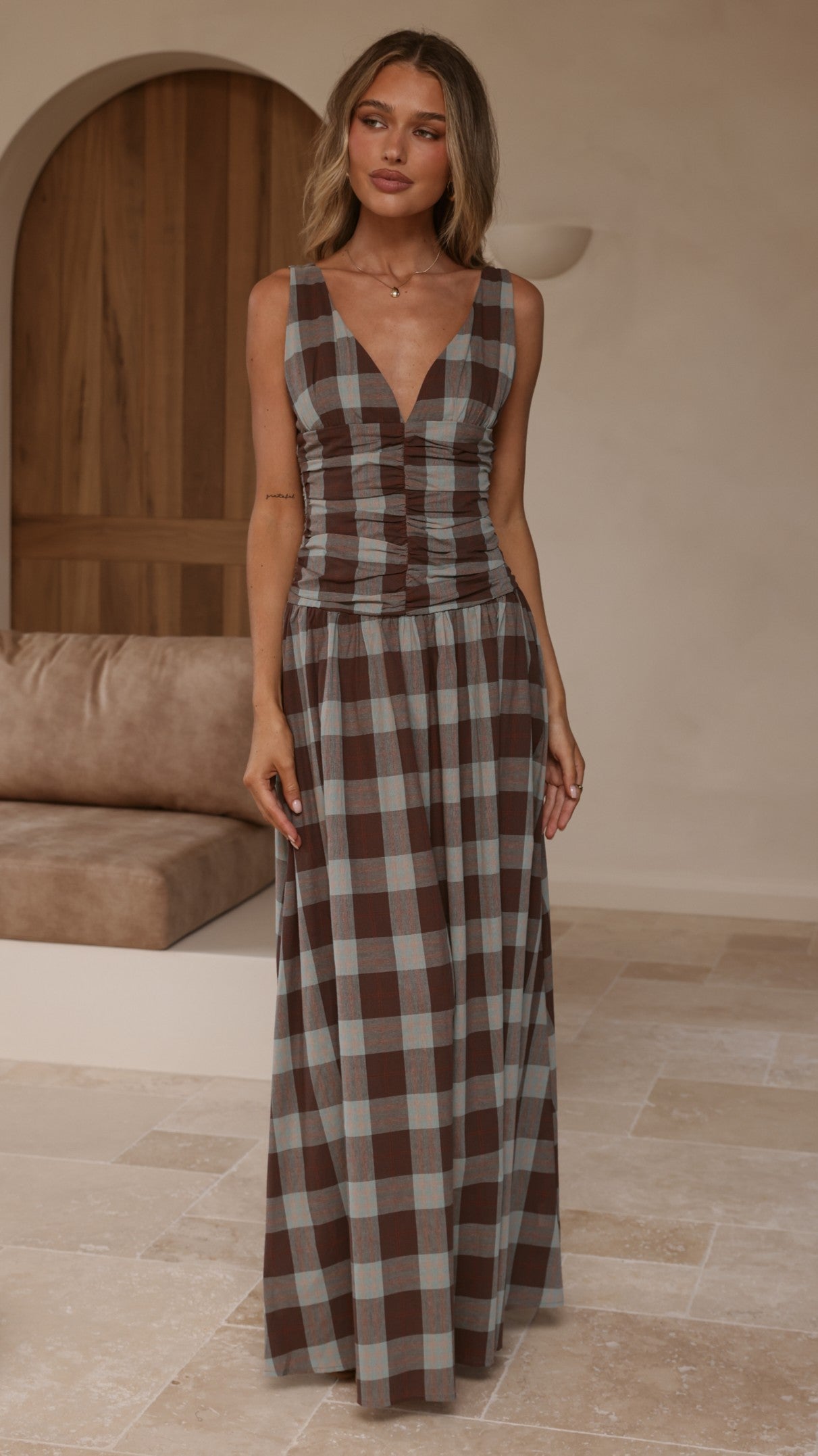 Sanya Maxi Dress - Chocolate Check - Billy J