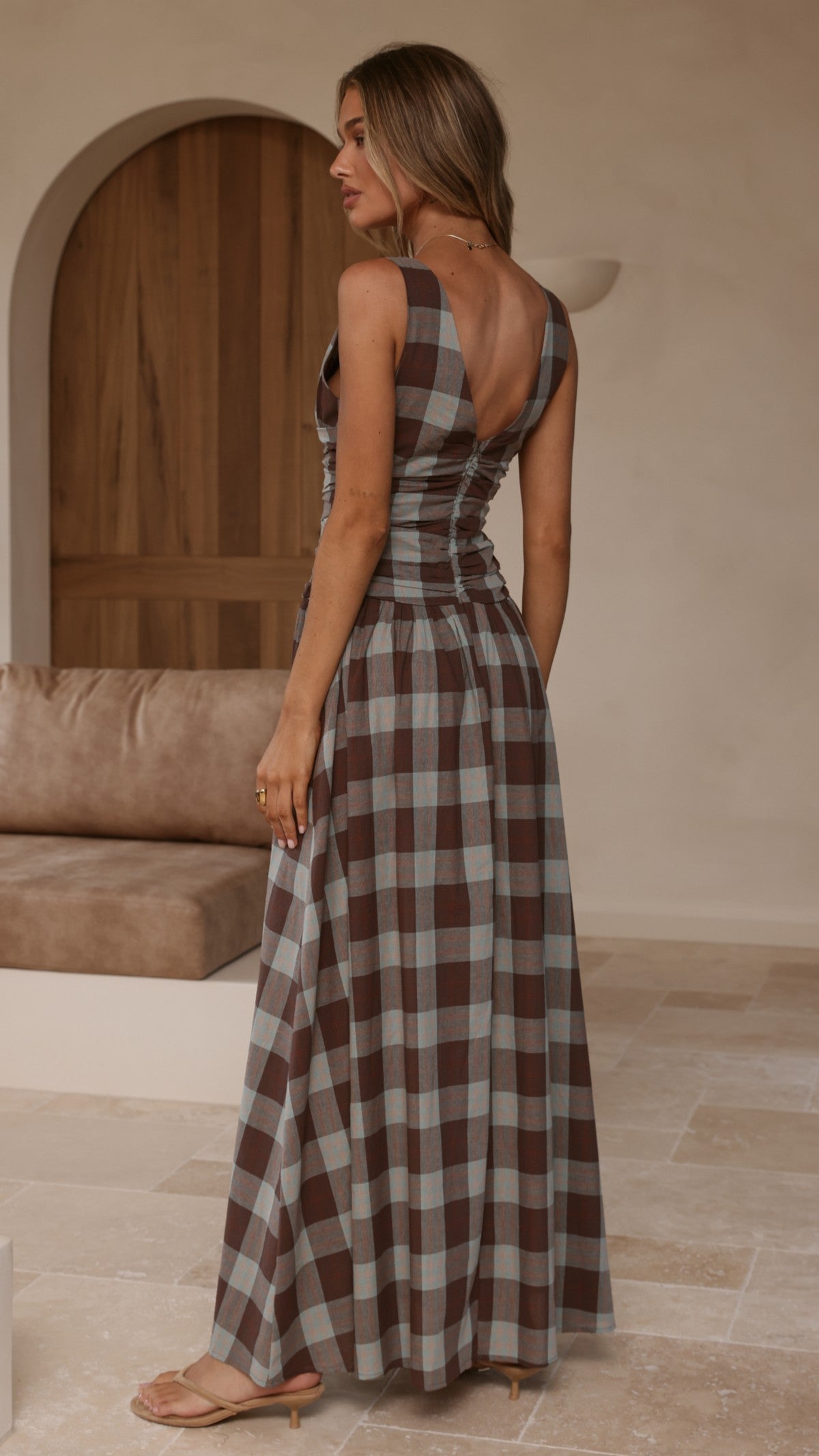 Sanya Maxi Dress - Chocolate Check - Billy J