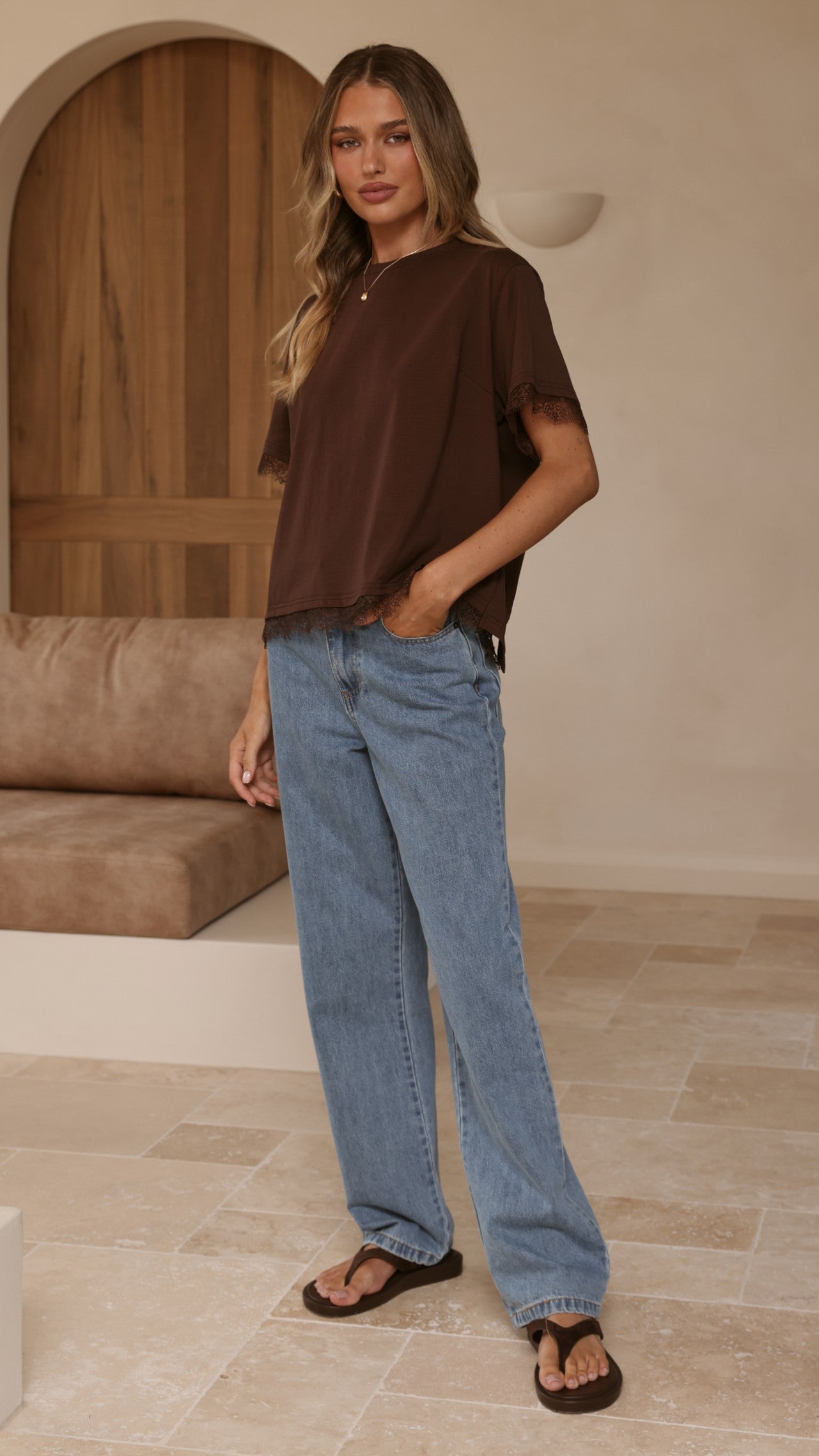 Clare Lace Back T-Shirt - Chocolate - Billy J