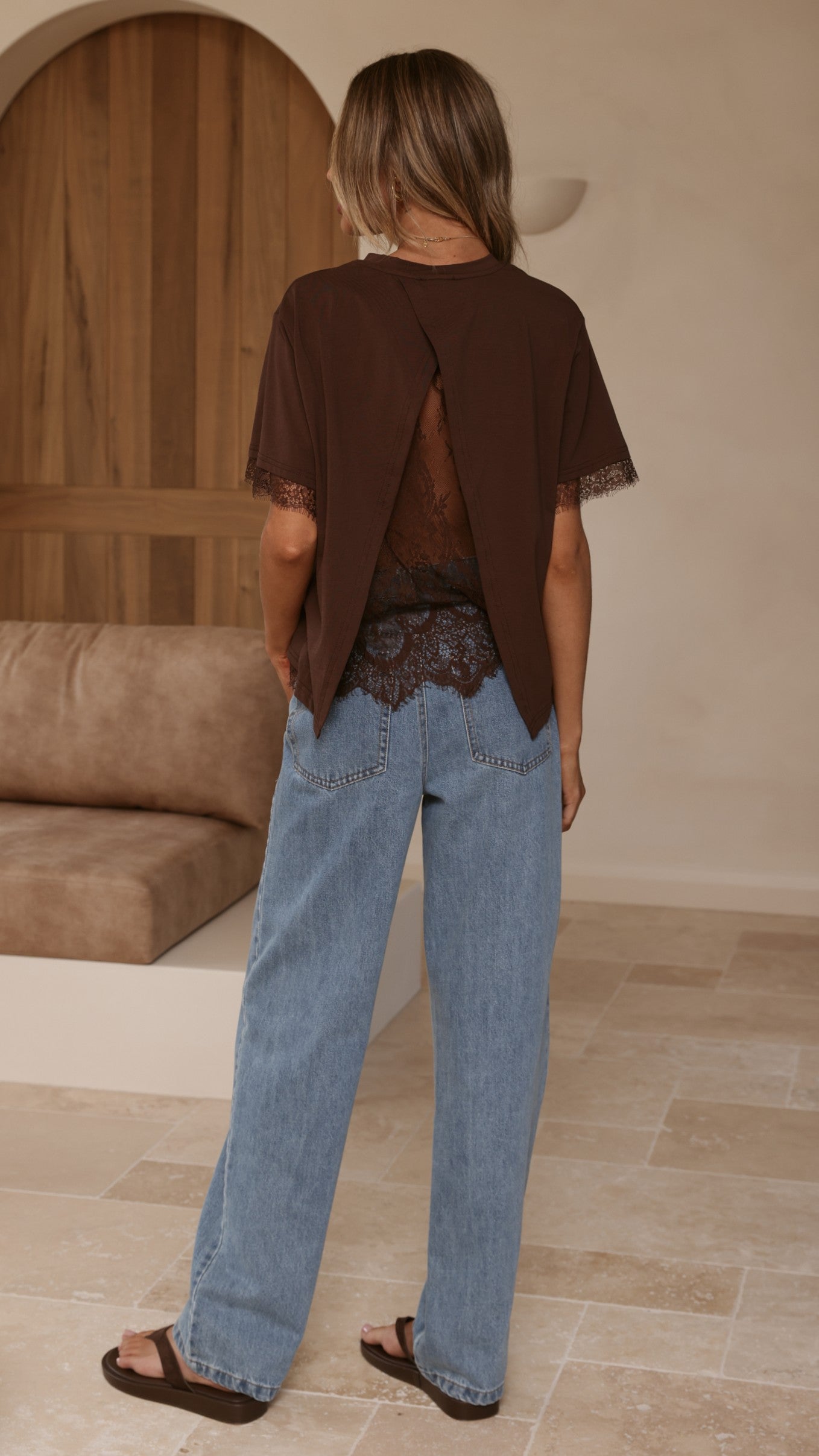 Clare Lace Back T-Shirt - Chocolate - Billy J