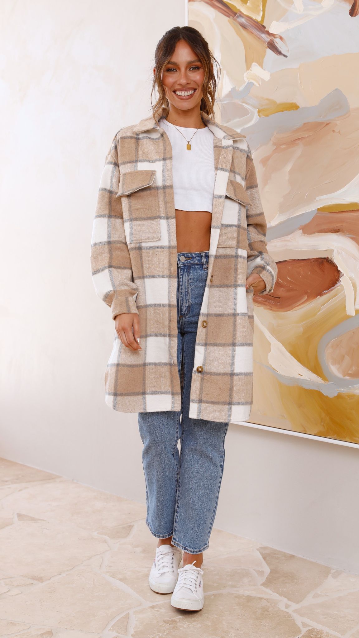 Saskia Jacket - Beige/Cream Check - Billy J