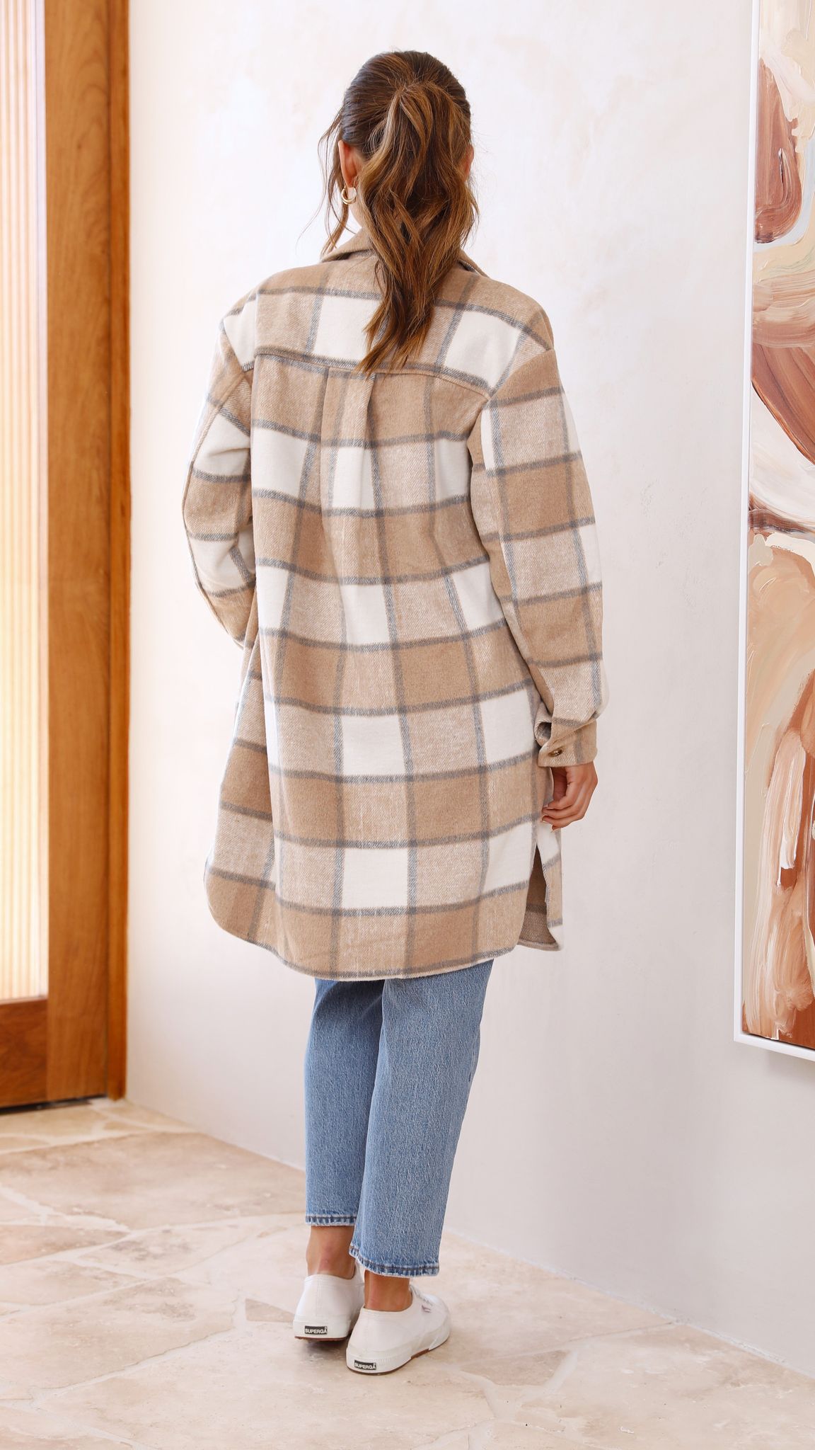 Saskia Jacket - Beige/Cream Check - Billy J