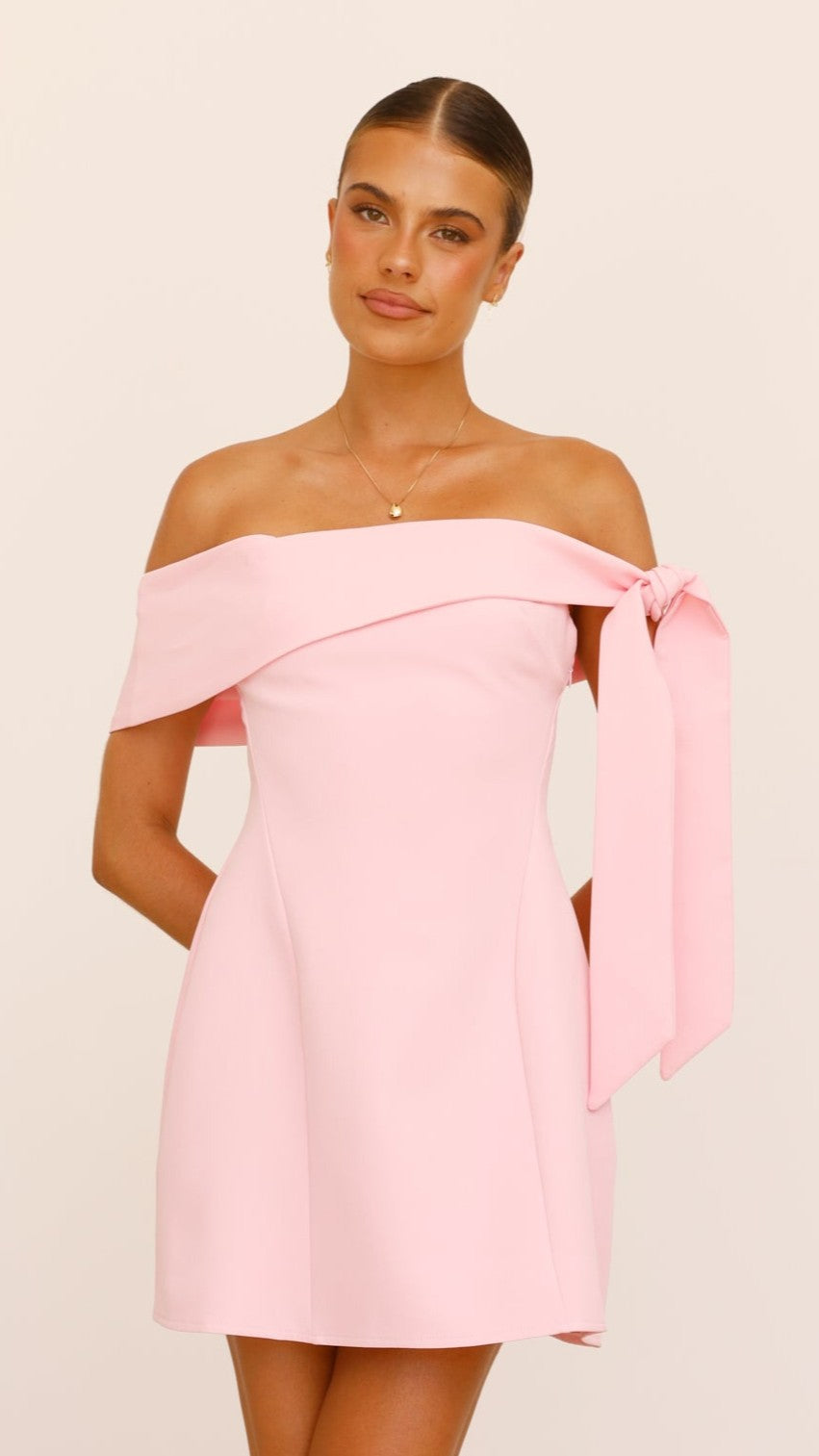 Halen Off Shoulder Mini Dress - Pink - Billy J