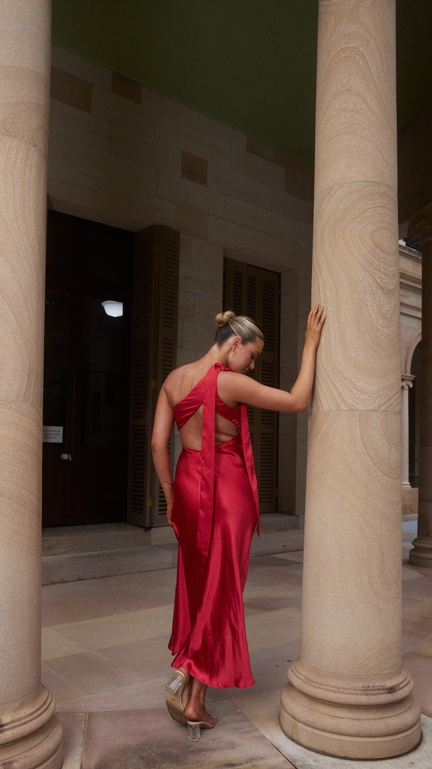 Halle One Shoulder Maxi Dress - Red - Billy J