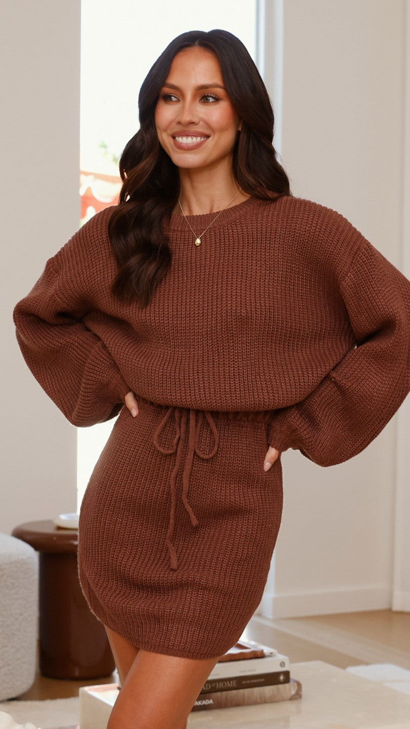 Feya Knit Mini Dress - Chocolate - Billy J