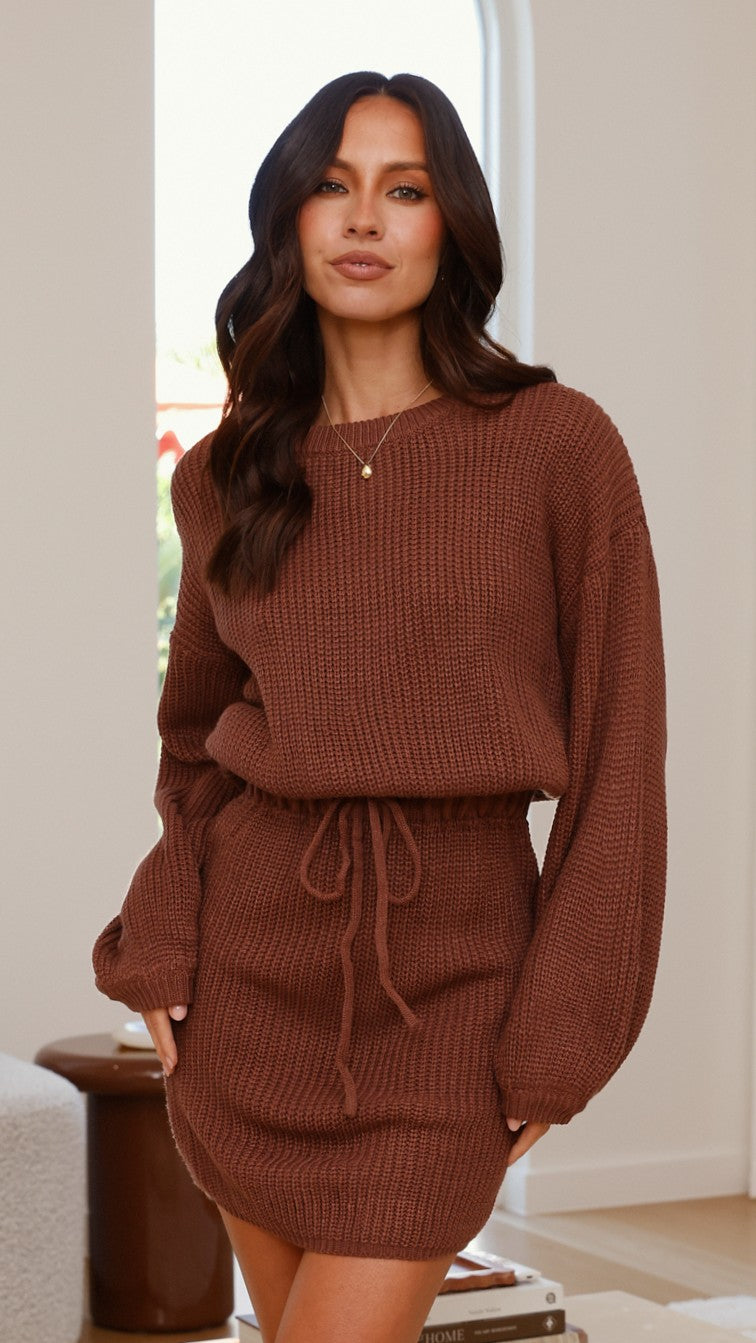 Feya Knit Mini Dress - Chocolate - Billy J