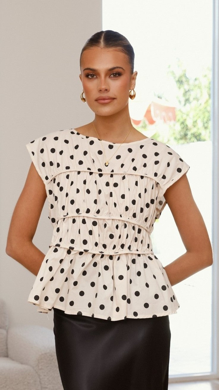 Kienna Top - Cream/Black Polka Dot - Billy J