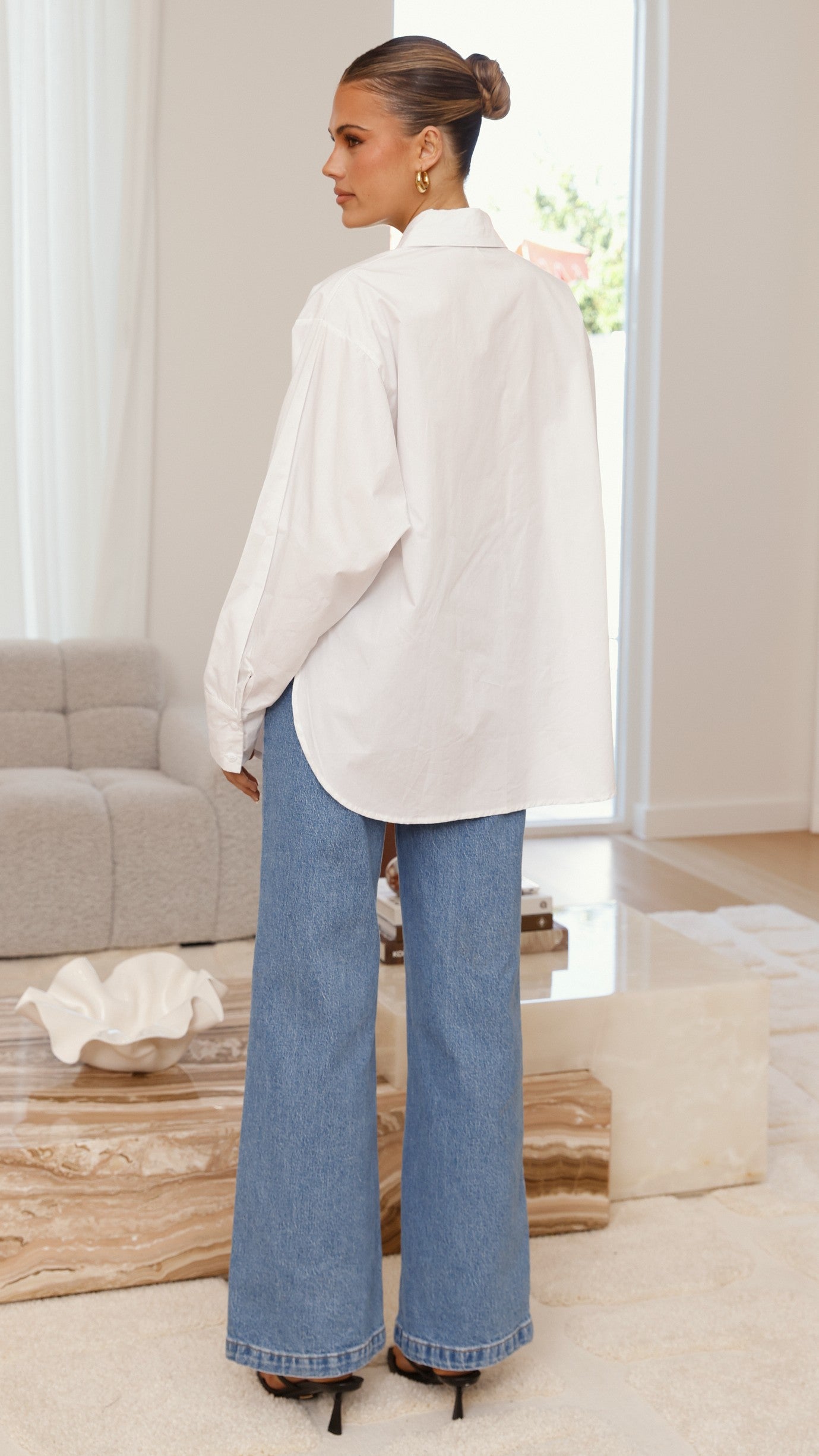 Charla Button Up Poplin Top - White - Billy J