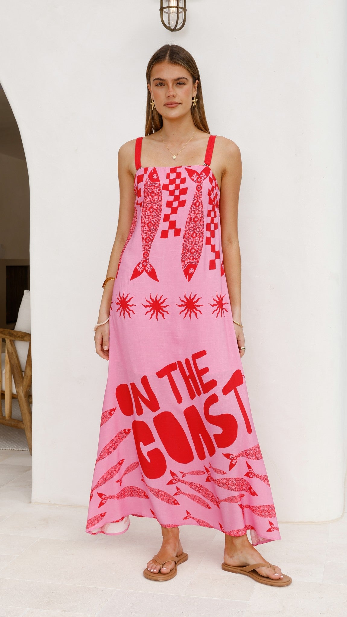 Elidie Maxi Dress - Pink/Red Tide - Billy J