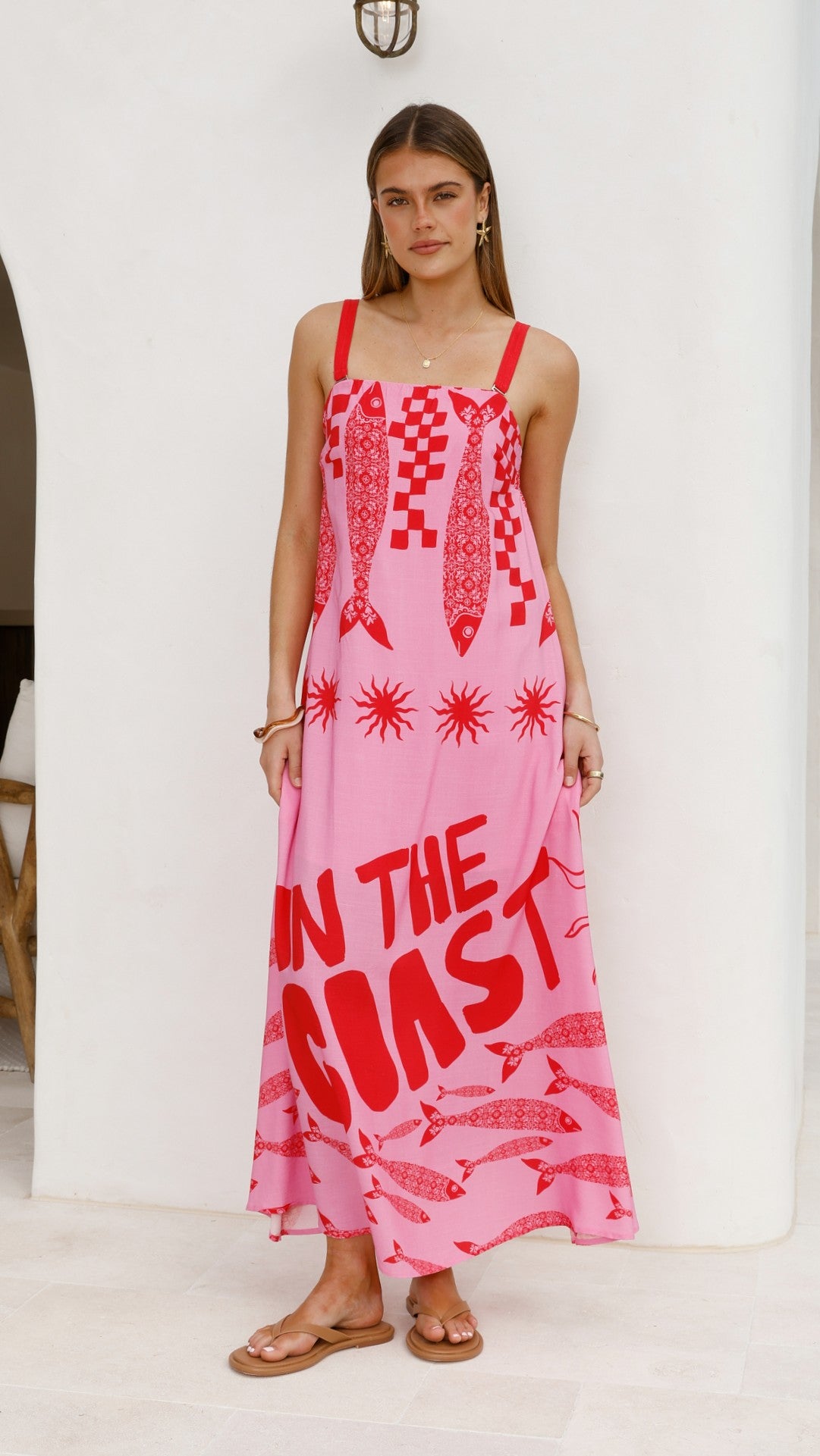 Elidie Maxi Dress - Pink/Red Tide - Billy J