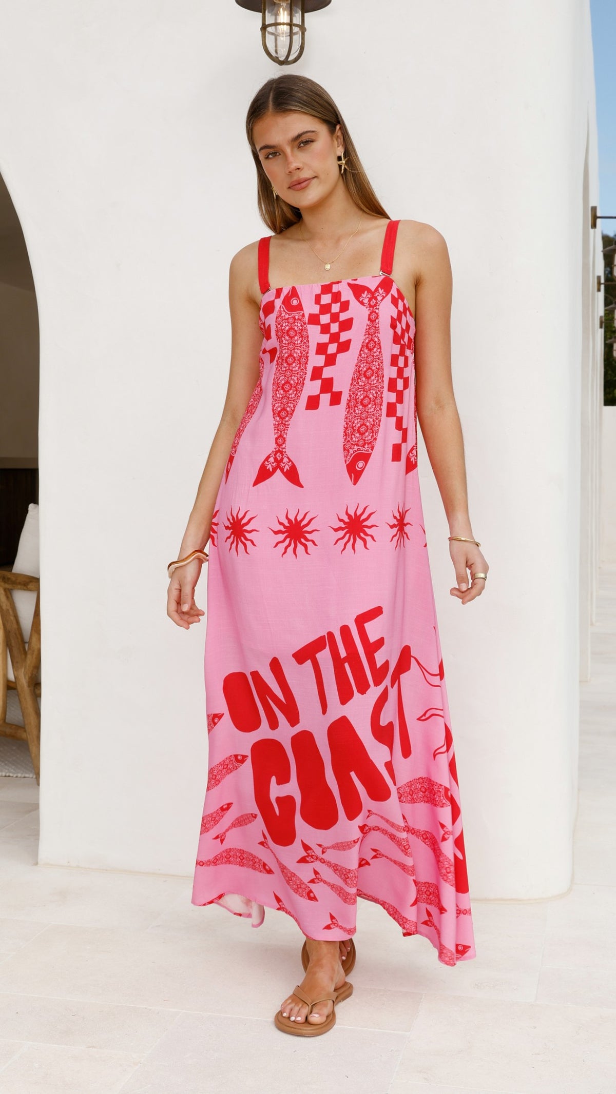 Elidie Maxi Dress - Pink/Red Tide - Billy J