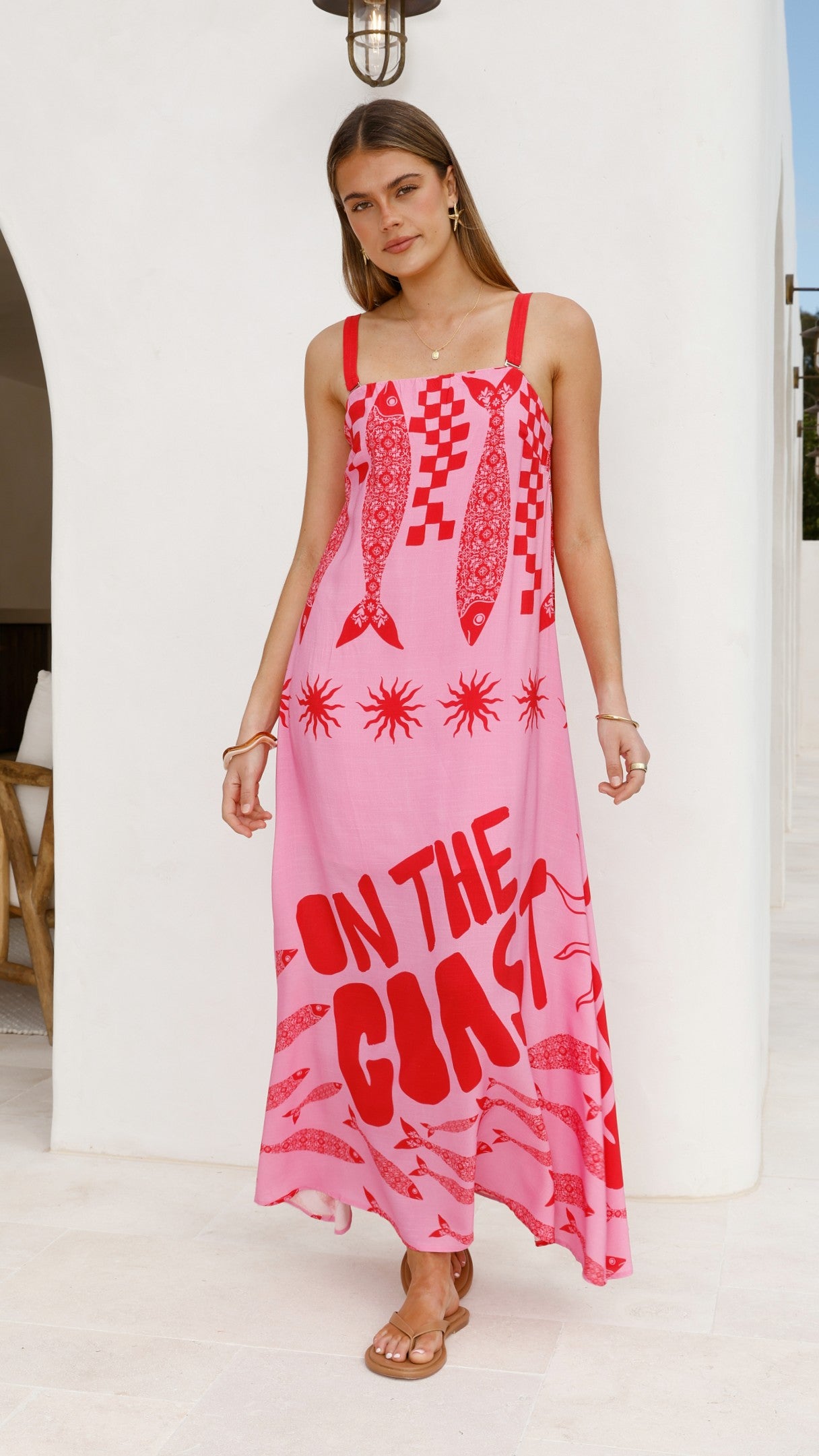 Elidie Maxi Dress - Pink/Red Tide - Billy J