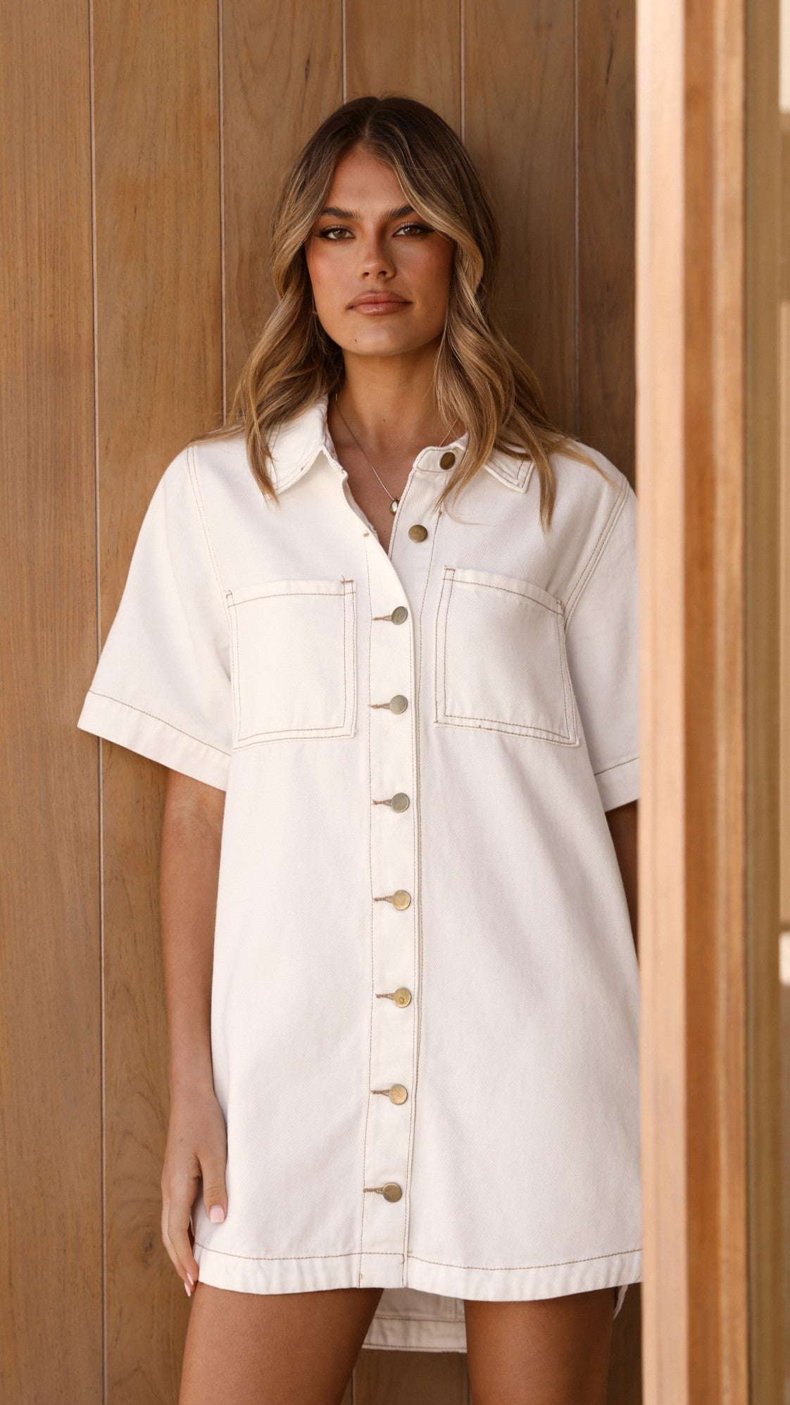 Rayna Denim Mini Dress - White - Billy J