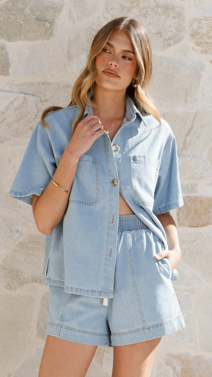 Adia Top and Shorts Set - Light Blue Denim - Billy J