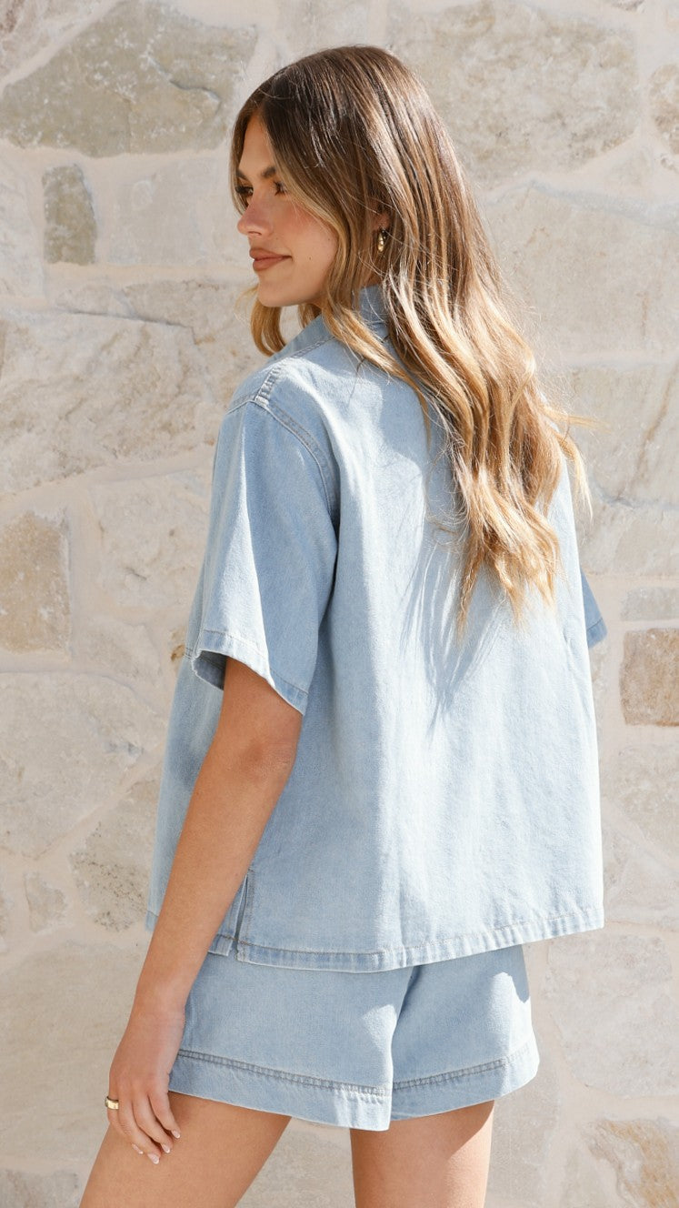 Adia Top and Shorts Set - Light Blue Denim - Billy J