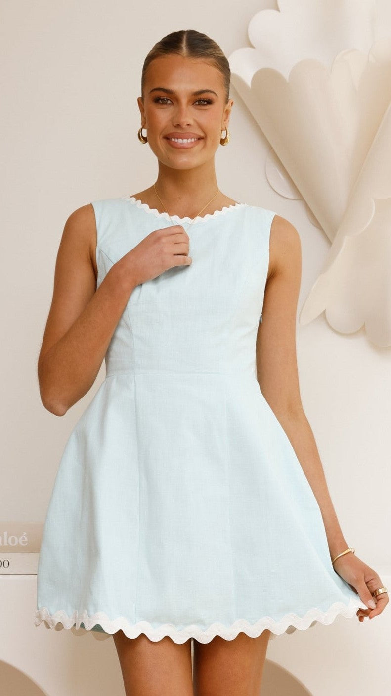 Aceline Mini Dress - Blue/White - Billy J