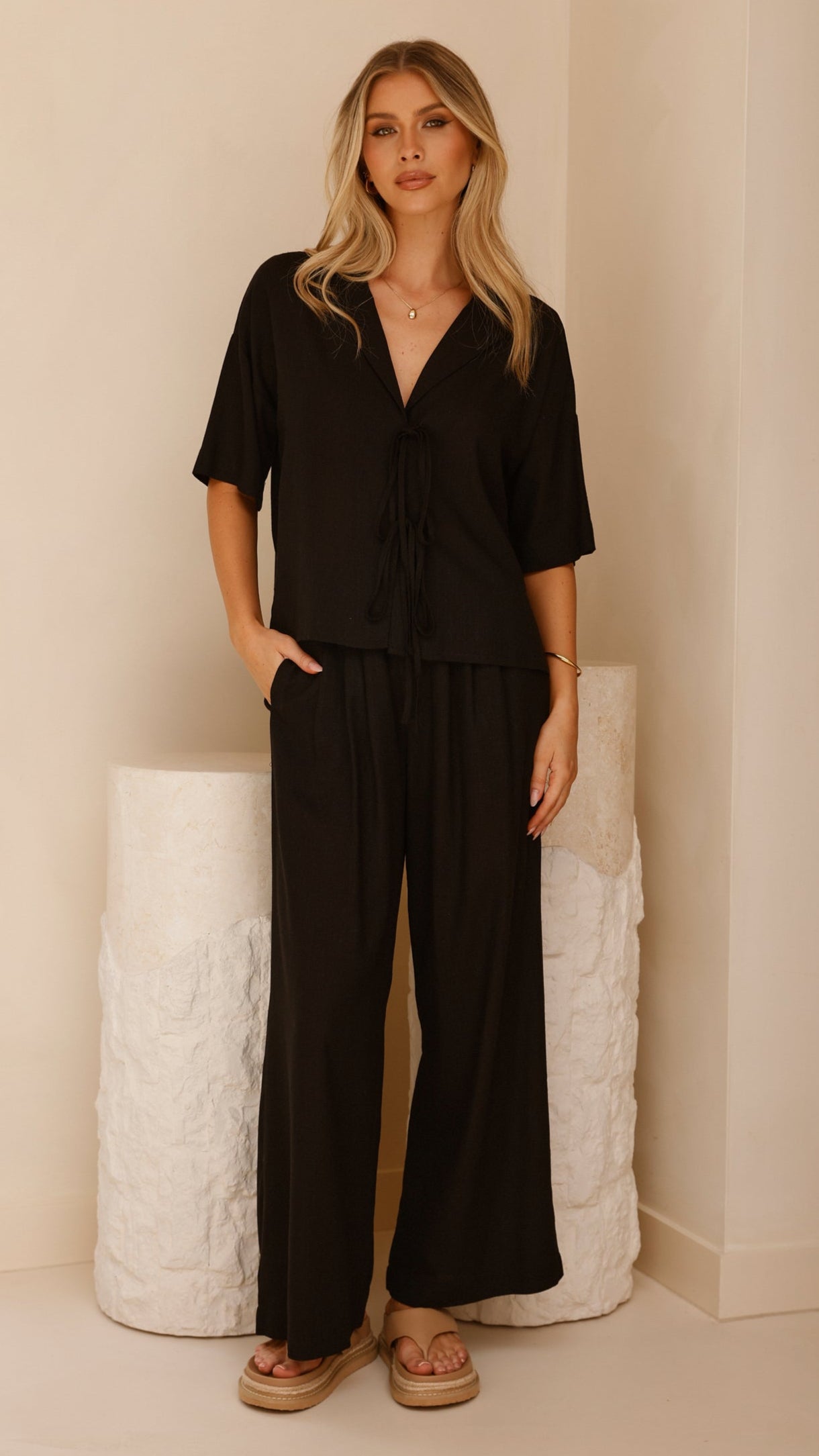 Lexi Linen Pants - Black - Billy J