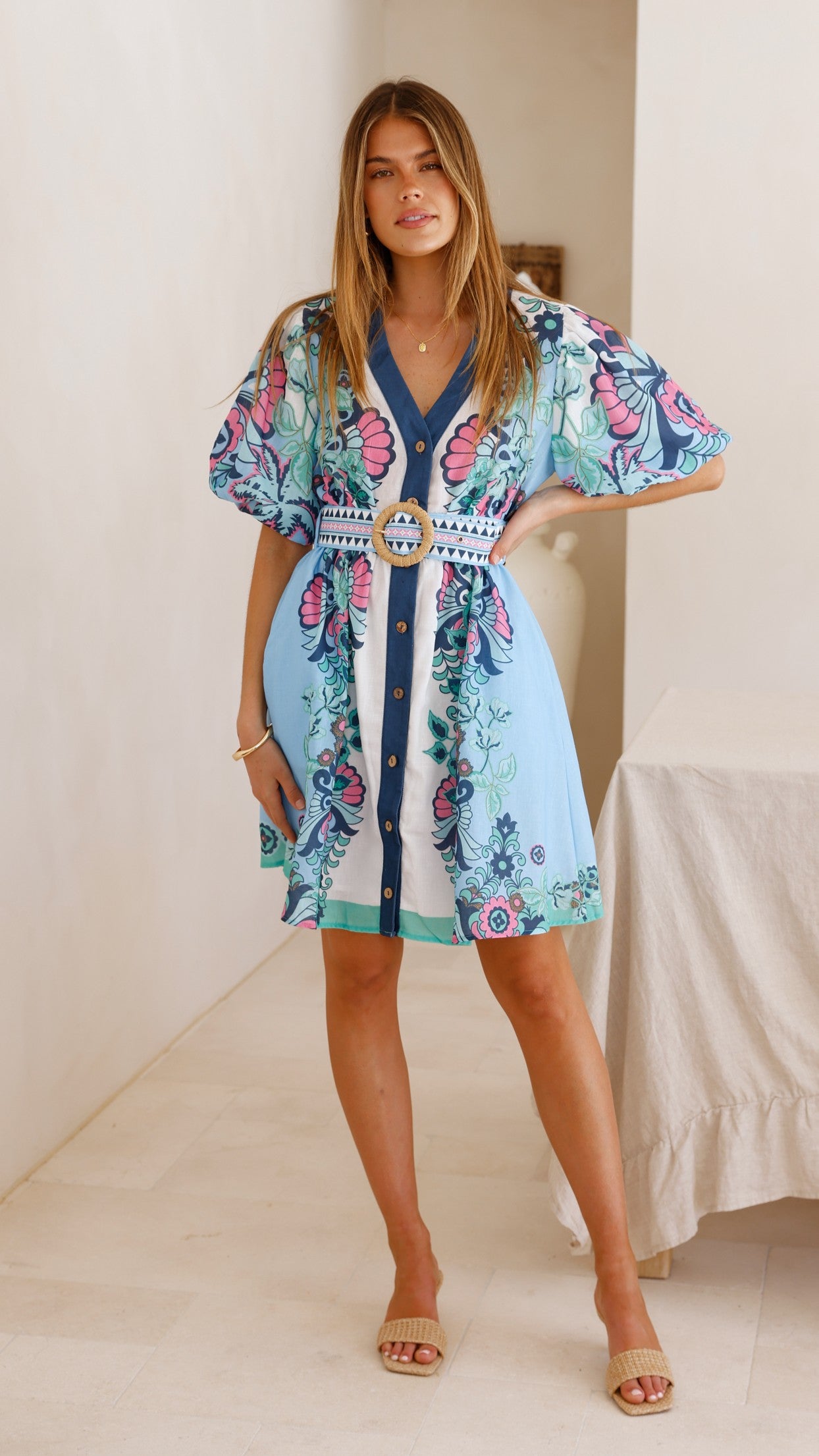 Dali Mini Dress - Island Bloom Blue - Billy J