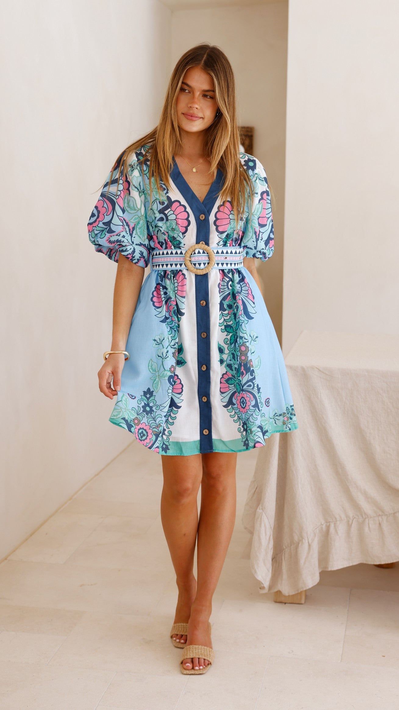 Dali Mini Dress - Island Bloom Blue - Billy J