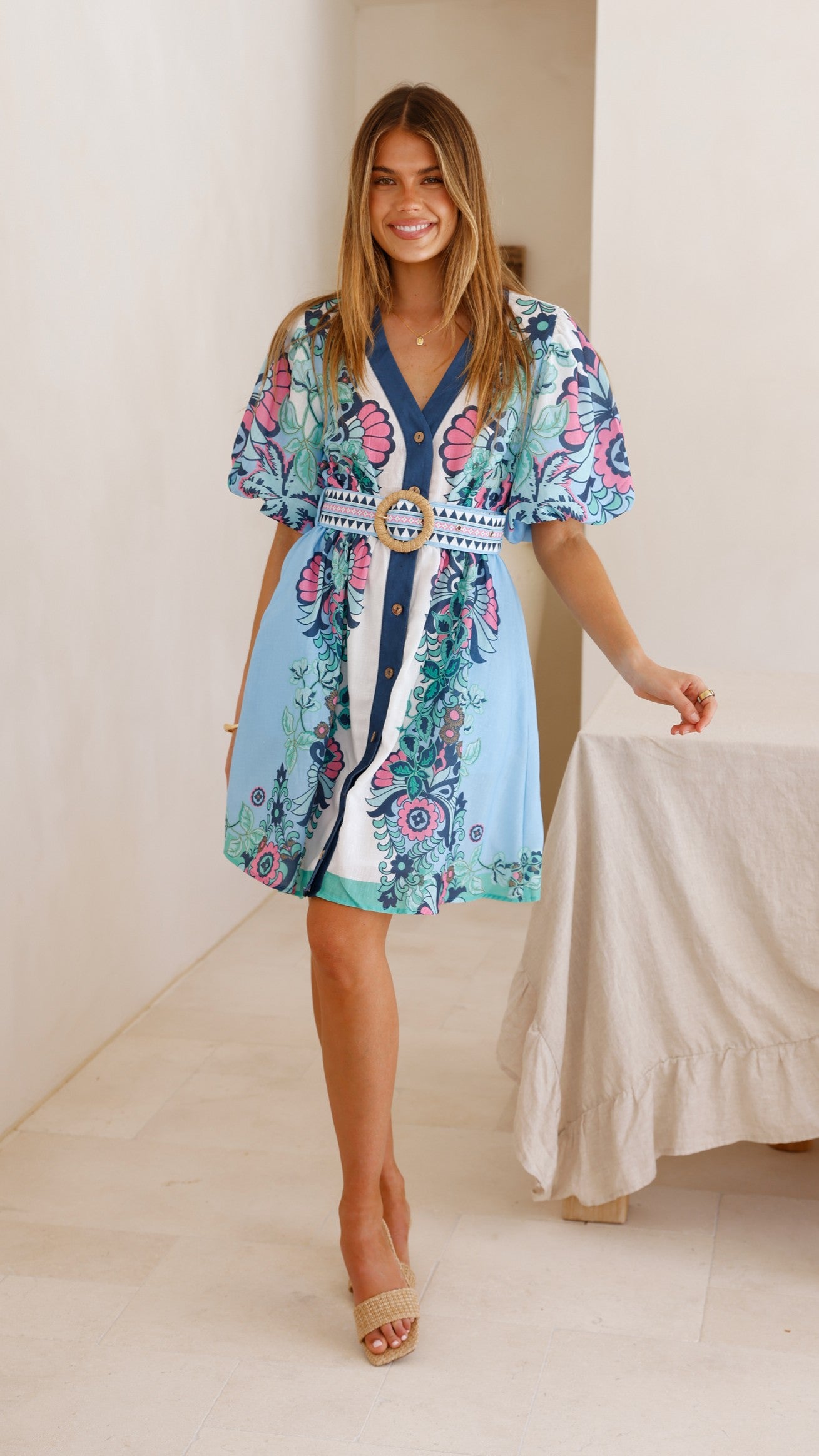 Dali Mini Dress - Island Bloom Blue - Billy J