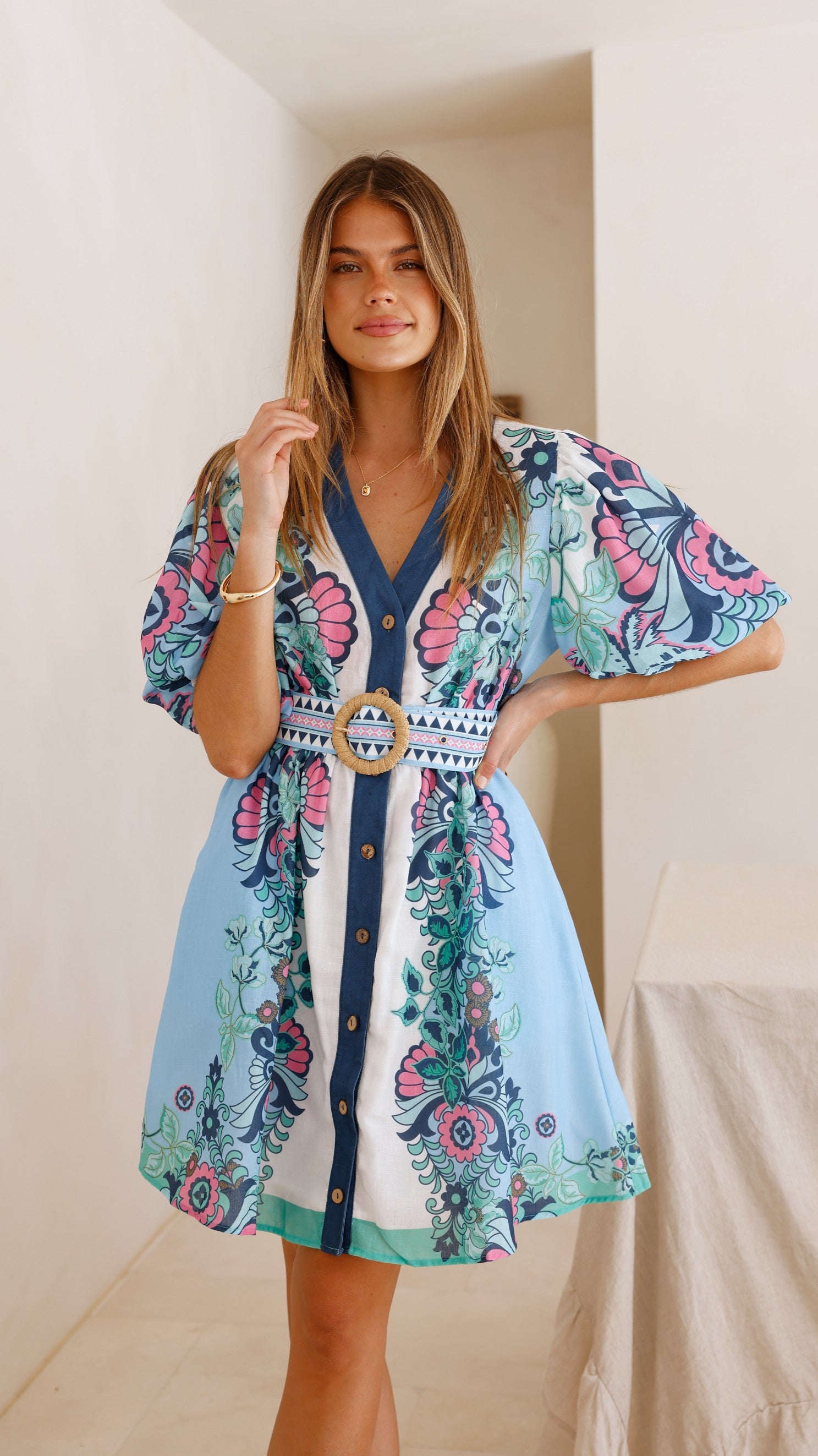 Dali Mini Dress - Island Bloom Blue - Billy J