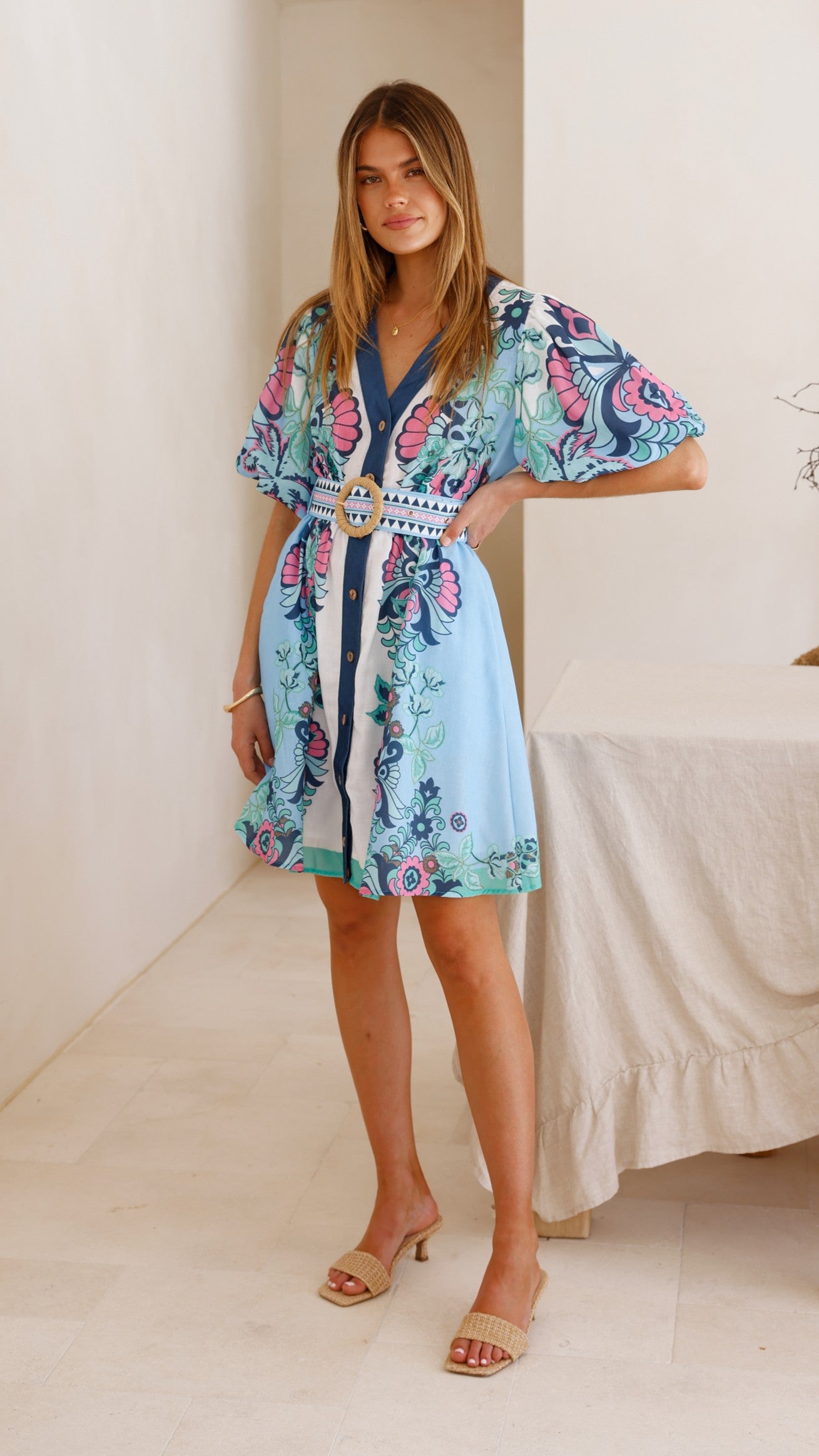 Dali Mini Dress - Island Bloom Blue - Billy J