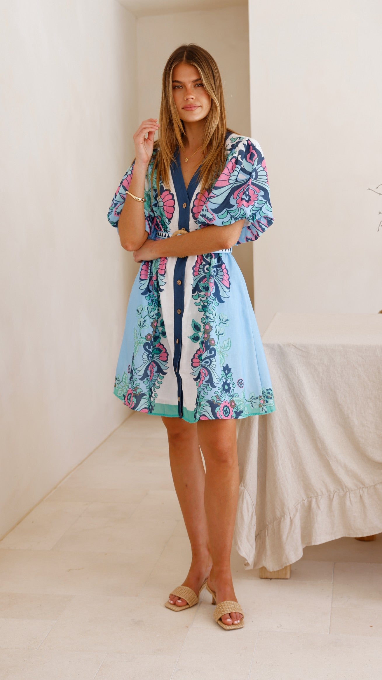 Dali Mini Dress - Island Bloom Blue - Billy J