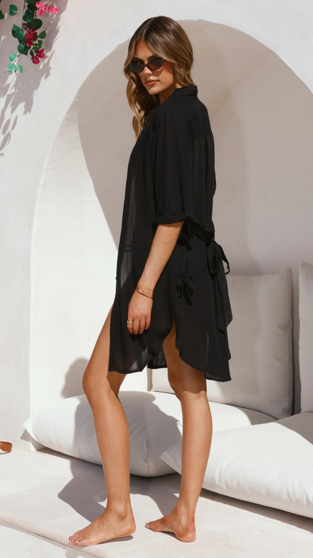 Vesper Button Down Beach Cover Up - Black - Billy J