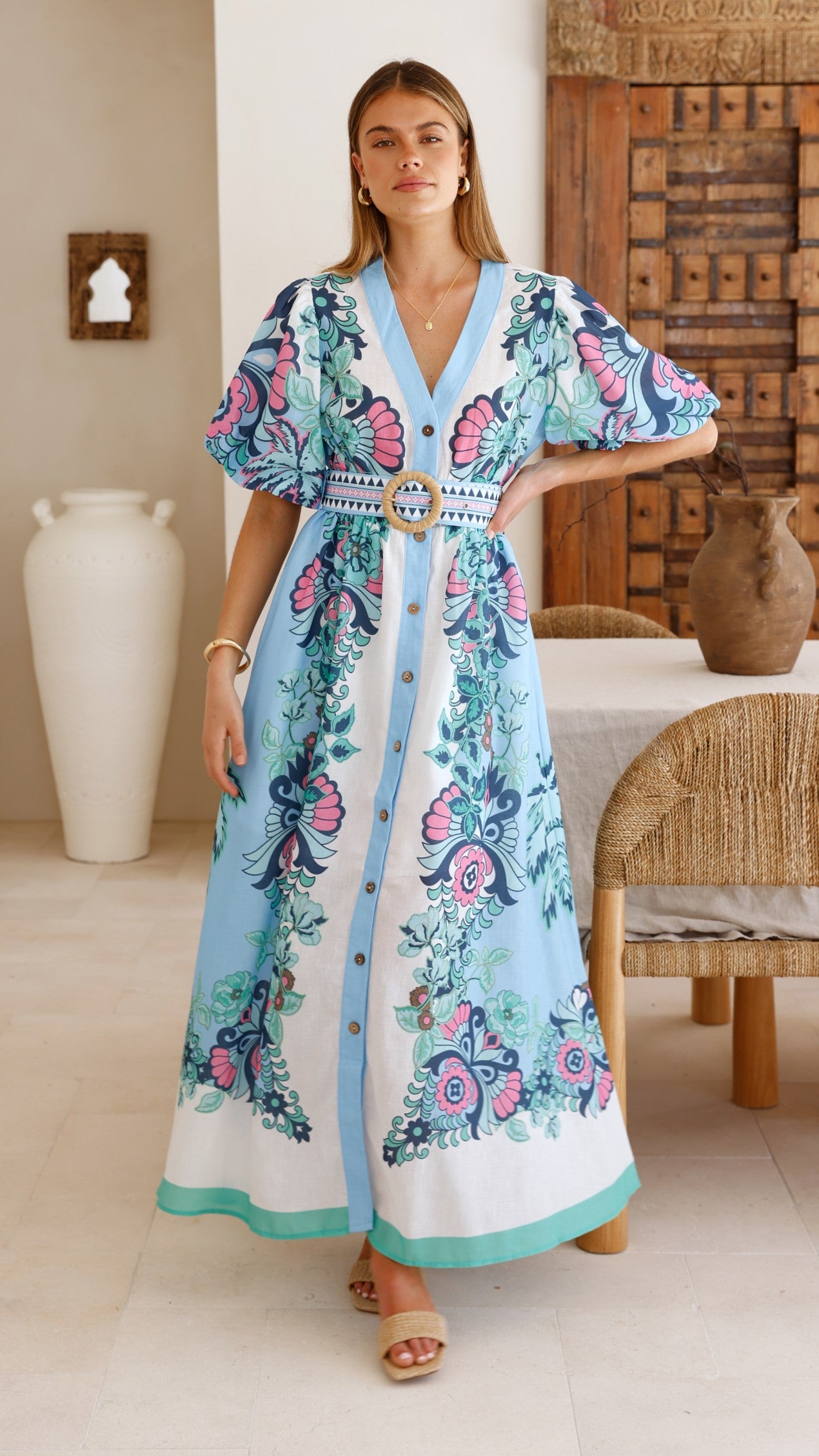 Dali Maxi Dress - Island Bloom Blue - Billy J