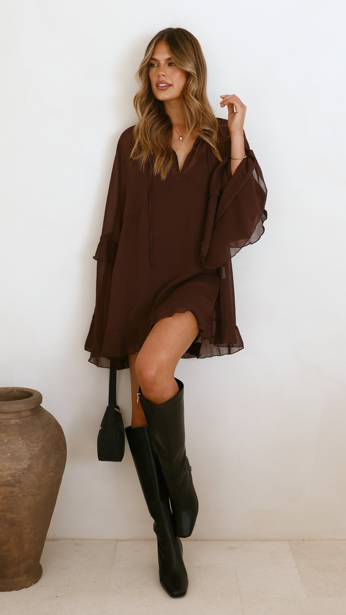 Leera Mini Dress - Chocolate - Billy J