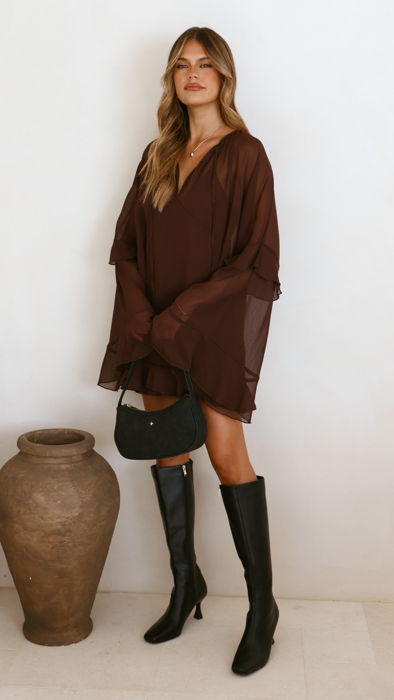 Leera Mini Dress - Chocolate - Billy J