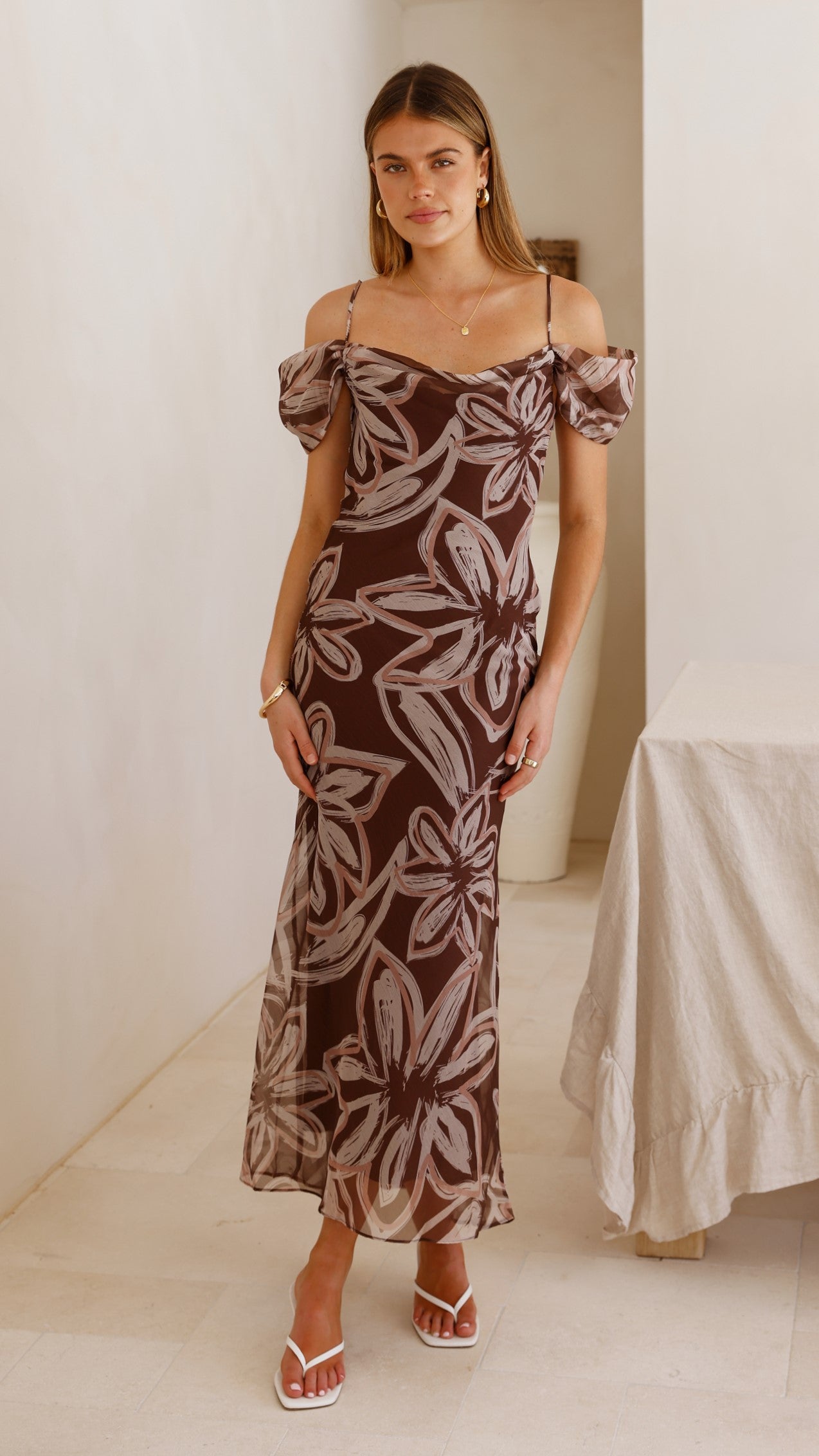 Adrianna Maxi Dress - Brown Floral - Billy J