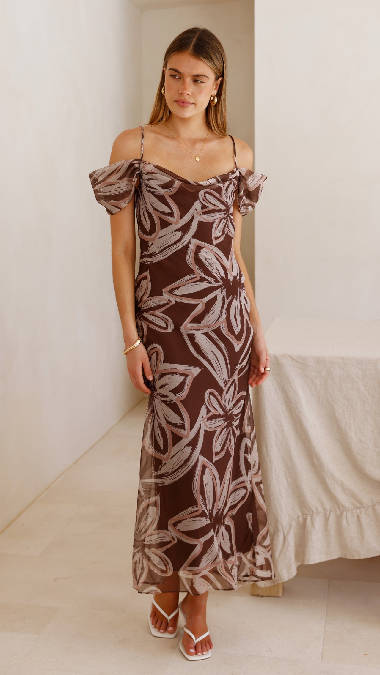 Adrianna Maxi Dress - Brown Floral - Billy J