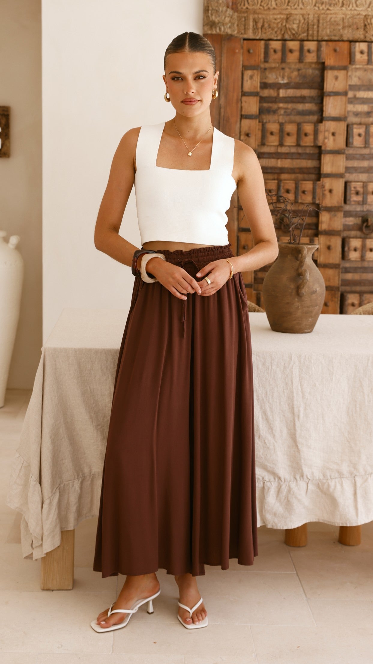 Aria Wide Leg Pants - Chocolate - Billy J
