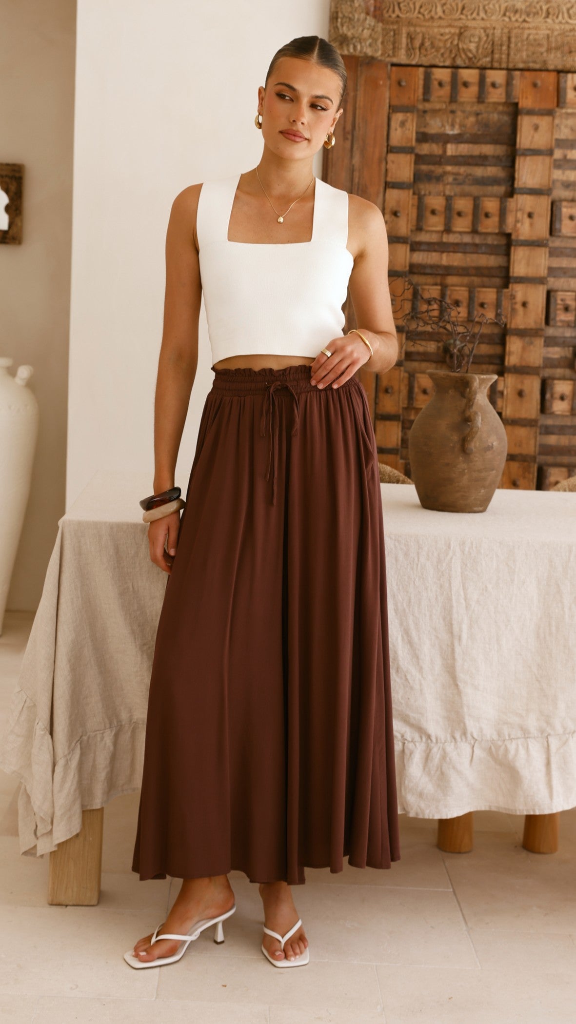 Aria Wide Leg Pants - Chocolate - Billy J