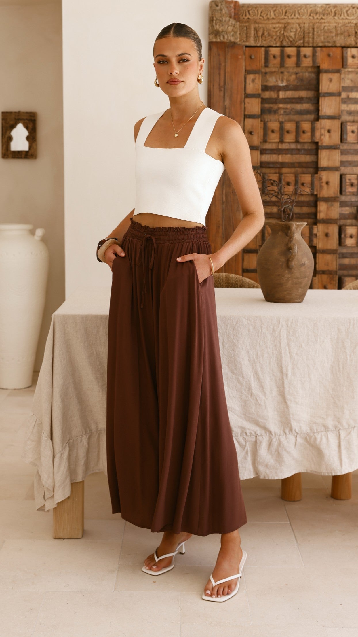 Aria Wide Leg Pants - Chocolate - Billy J