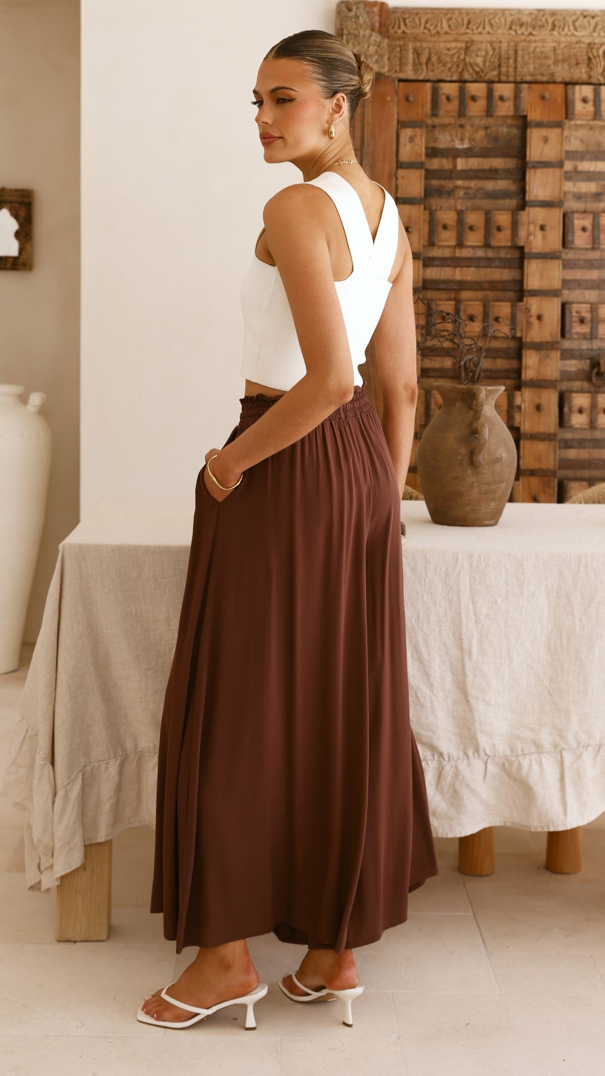 Aria Wide Leg Pants - Chocolate - Billy J