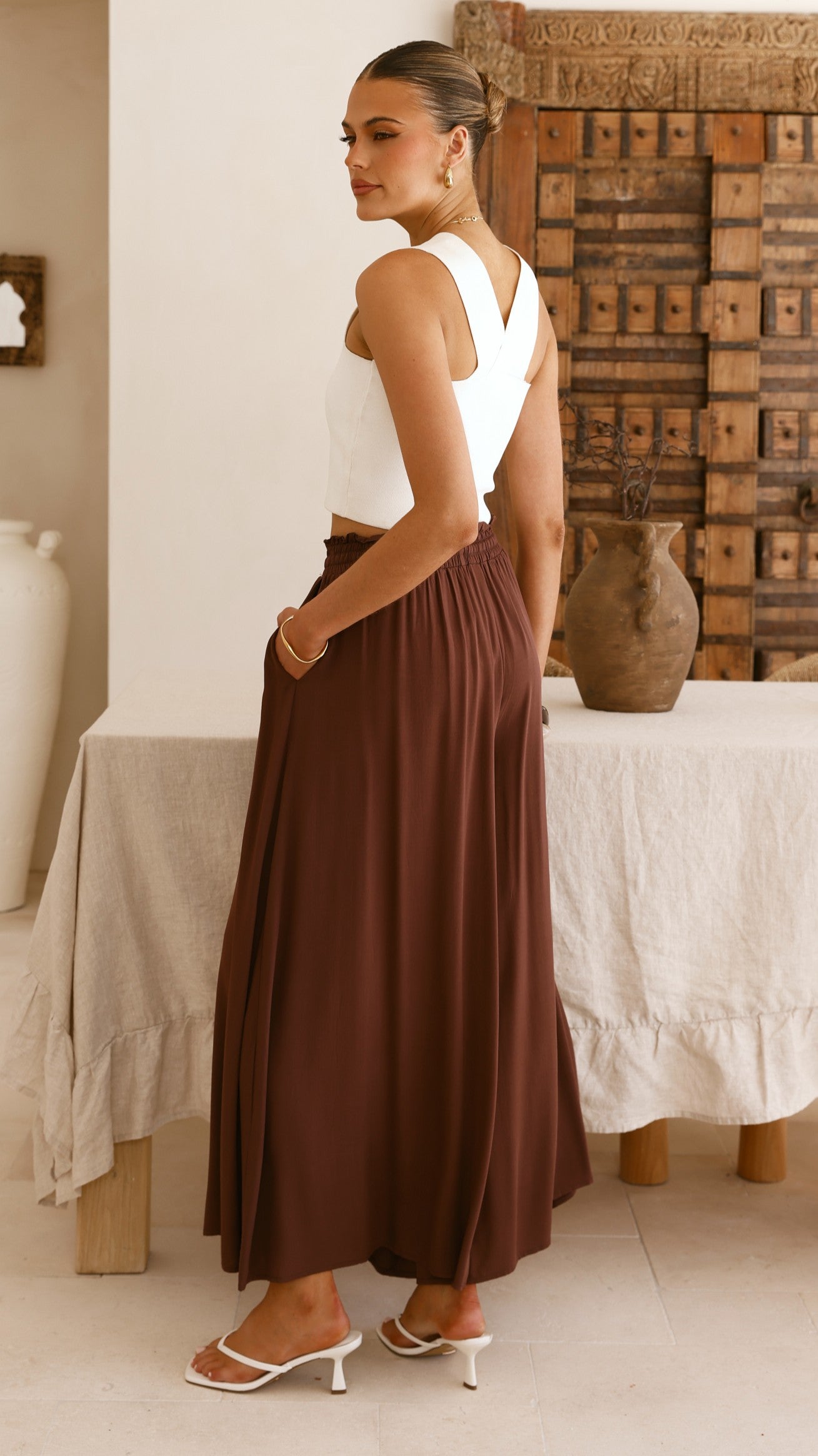 Aria Wide Leg Pants - Chocolate - Billy J