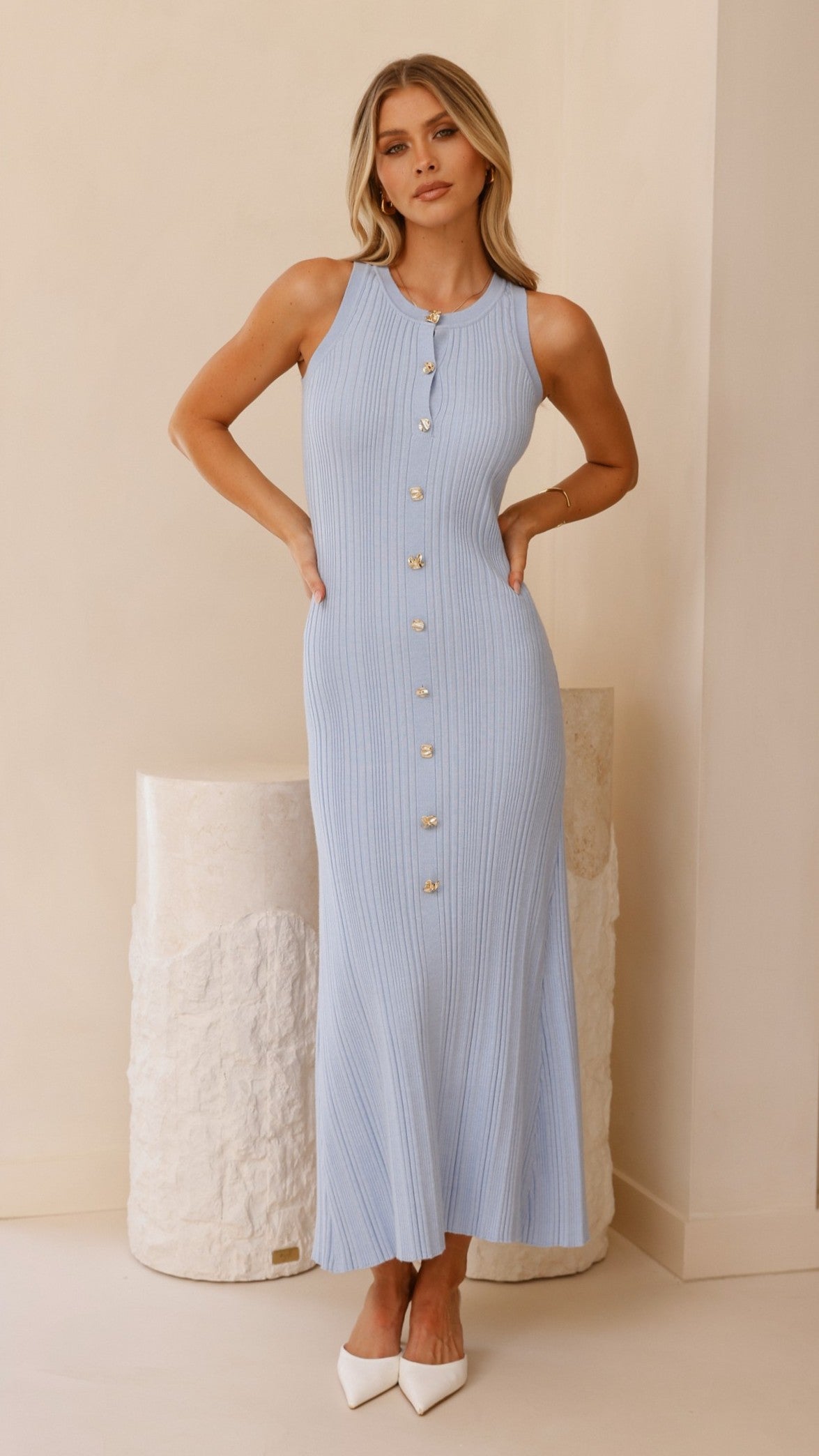 Aylah Knit Midi Dress - Blue - Billy J