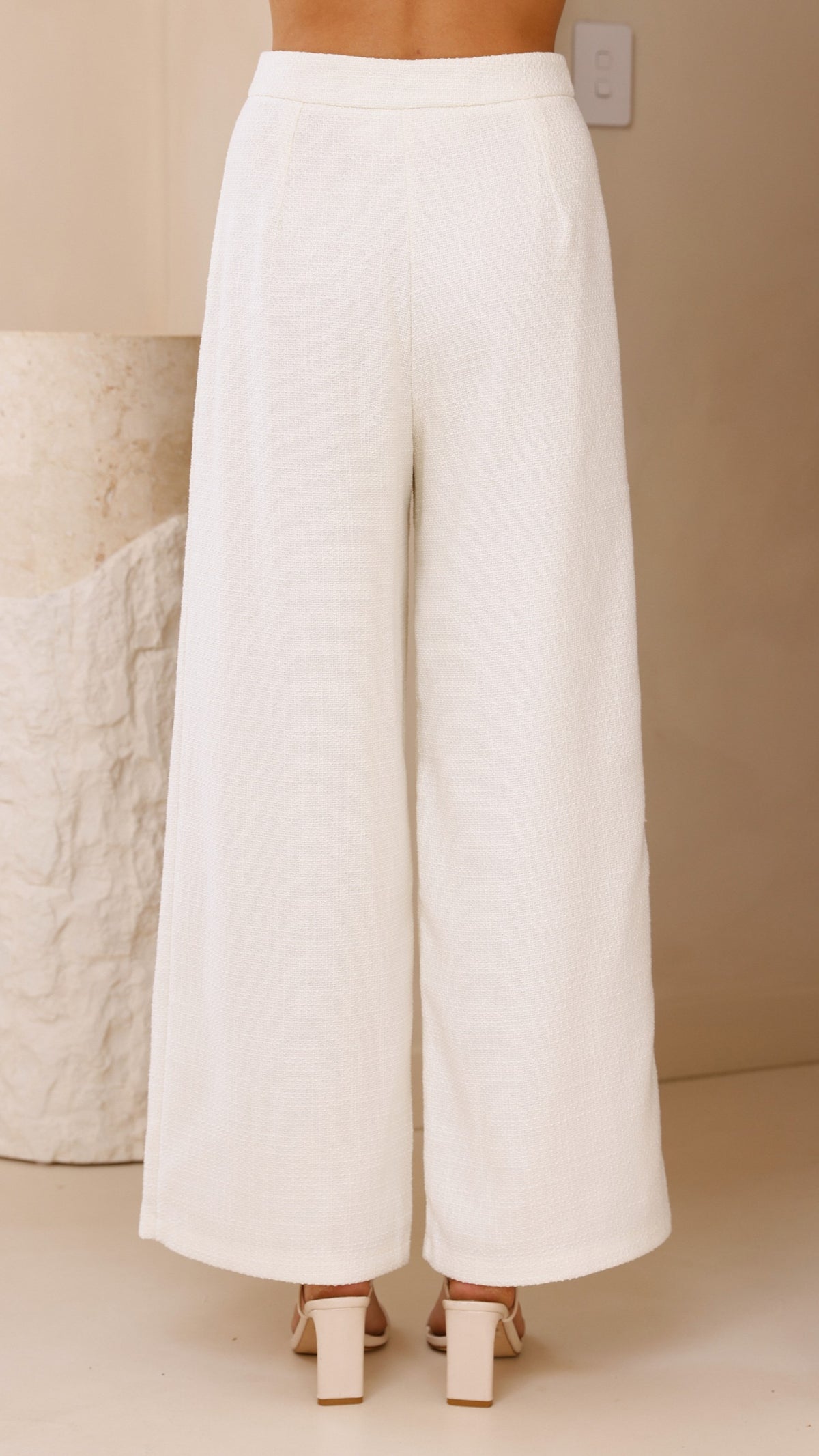 Karrina Tweed Button Up Vest and Pants Set - White - Billy J