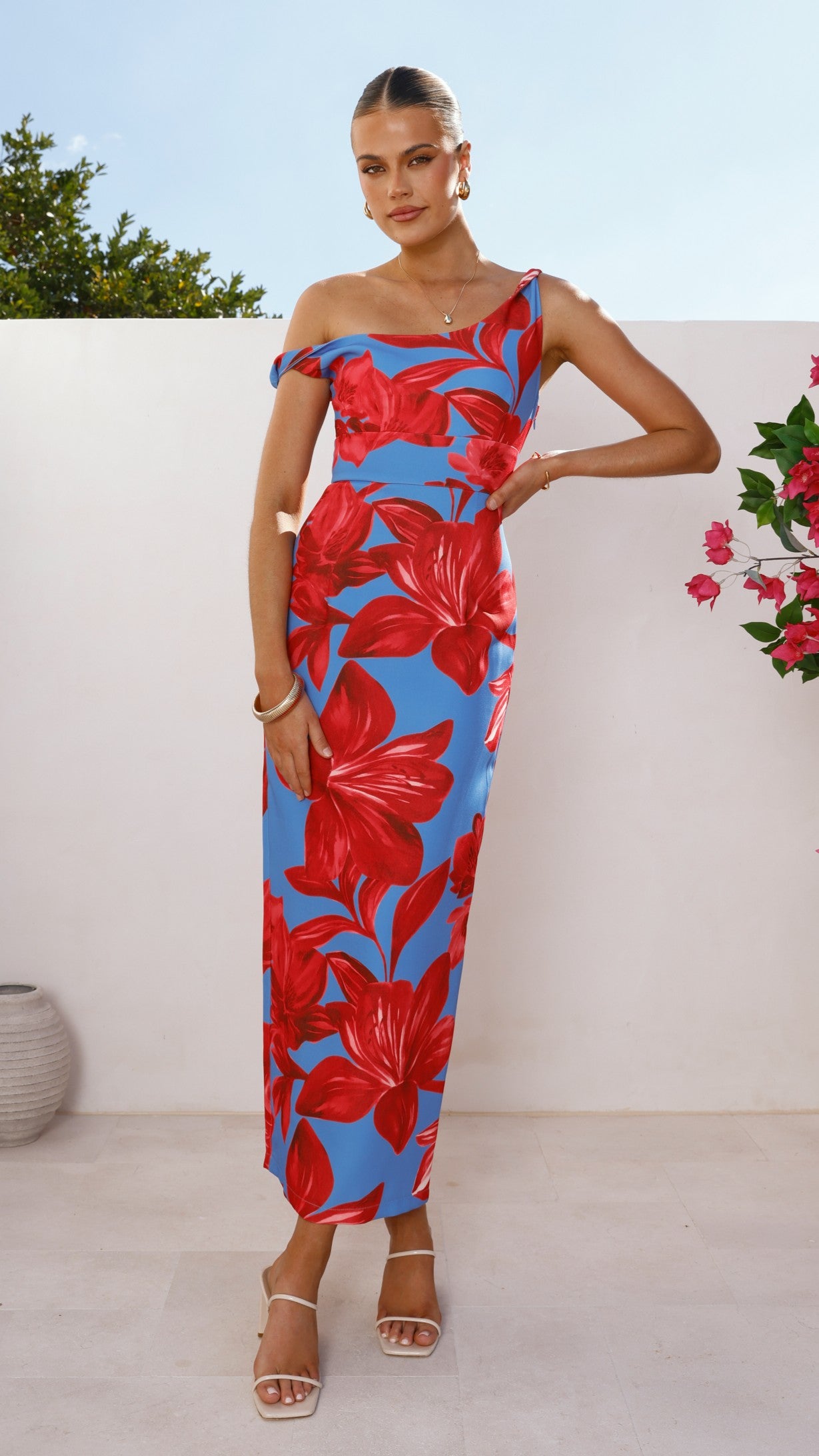Lorina Maxi Dress - Red/Blue Floral - Billy J