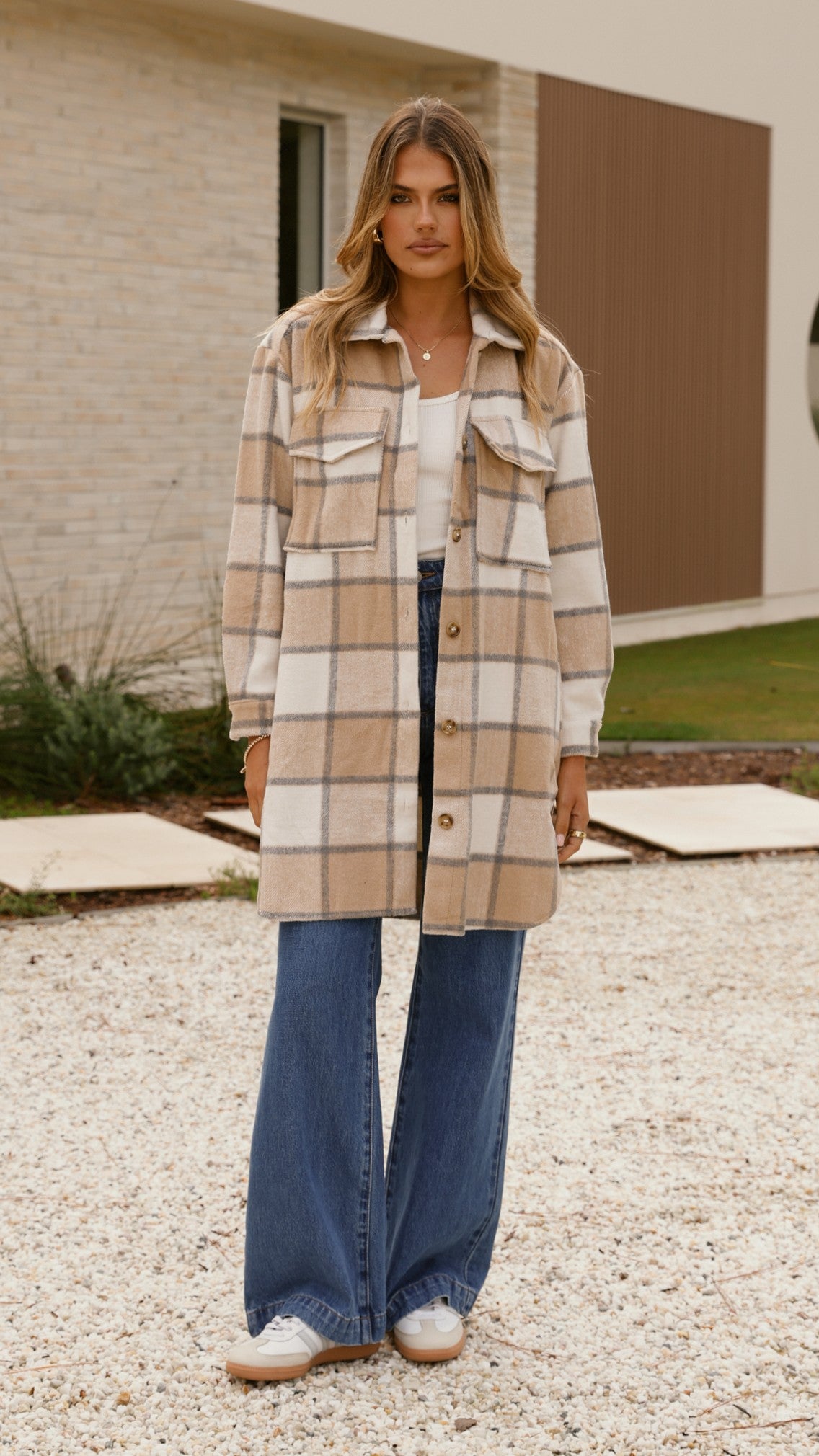 Saskia Jacket - Beige/Cream Check - Billy J